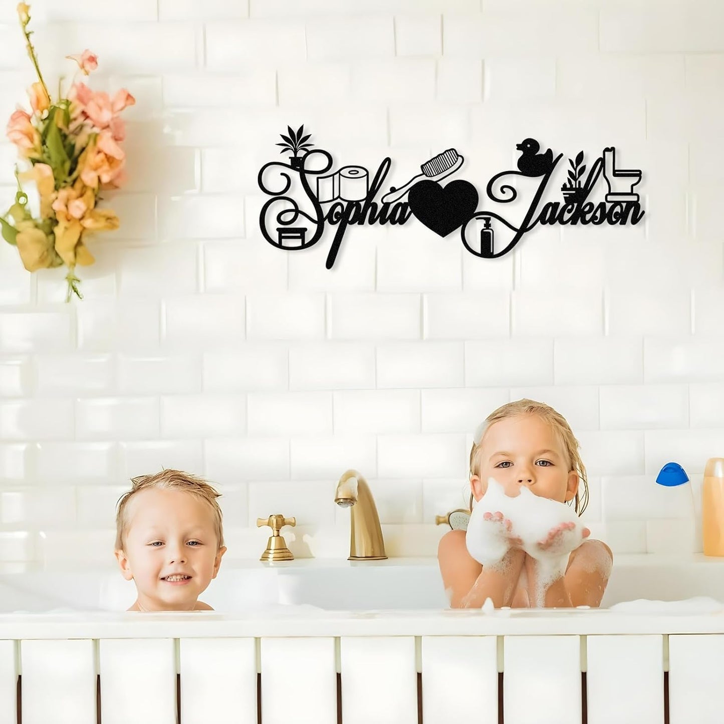 Personalized Bathroom Metal Sign, Farmhouse Bathroom Decor Wall Art, Custom Name Funny Bathroom Sign with Feces Design, Modern Hanging Decor for Home Washroom, Housewarming Gifts Color02