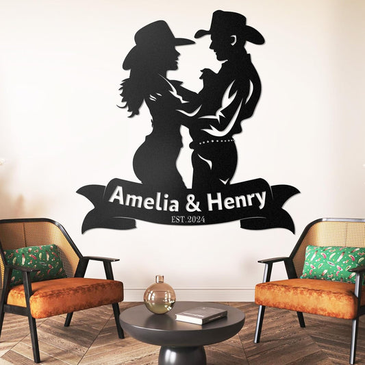 Personalized Cowboy Riding Silhouette Metal Wall Art Rustic Decor for Ranch & Tavern