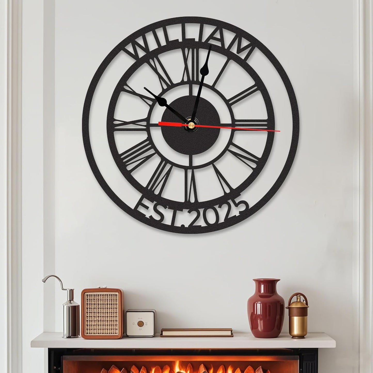 Personalized Large Outdoor Clock, Custom Motorcycle Wall Clock with Name, Modern Metal Wall Art, Battery Operated, Silent Non Ticking Clock for Garage Workshop Farmhouse Man Cave, Gifts for Men