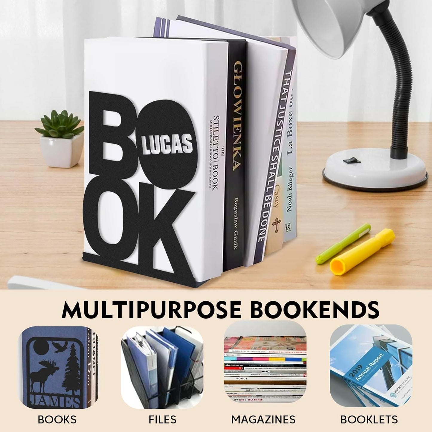 Custom Book-Shaped Metal Bookends, Classic Reader Style Bookshelf, Study & Office Decor
