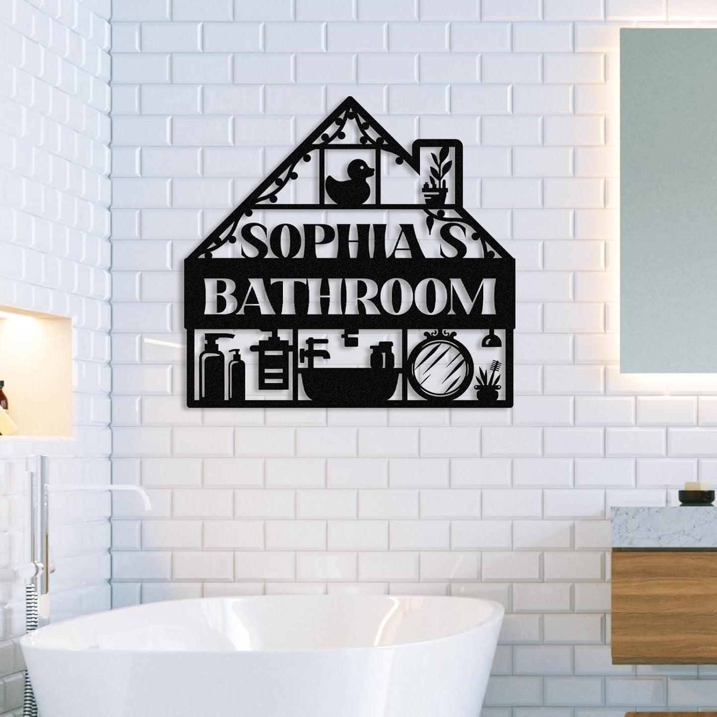 Personalized Bathroom Metal Sign, Farmhouse Bathroom Decor Wall Art, Custom Name Funny Bathroom Sign with Feces Design, Modern Hanging Decor for Home Washroom, Housewarming Gifts Color02