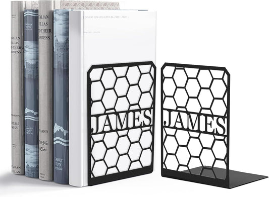 Personalized Hollow Cut Metal Bookends, Minimalist Style Bookshelf, Modern Home & Study Decor