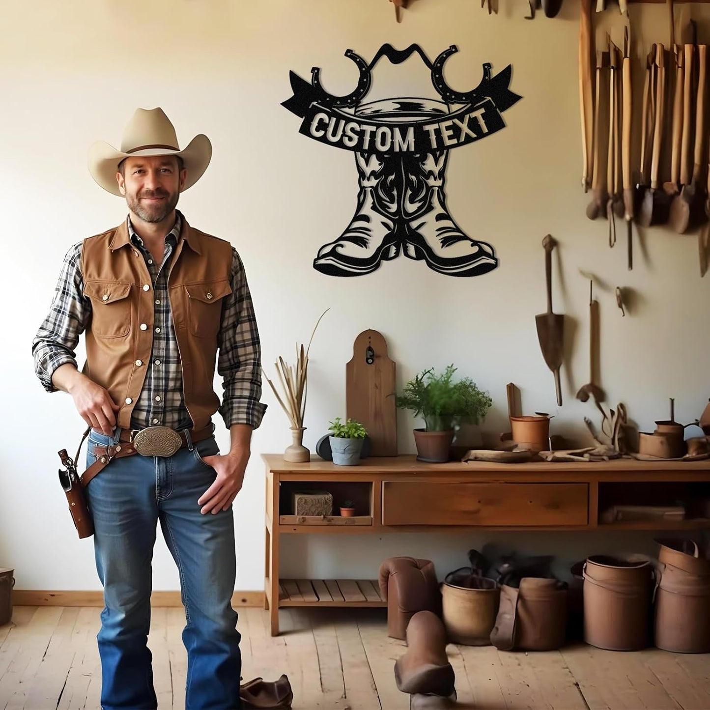 Custom Wild Cowboy  boot Metal Sign Vintage Cowboy Wall Art Perfect for Bar & Game Room
