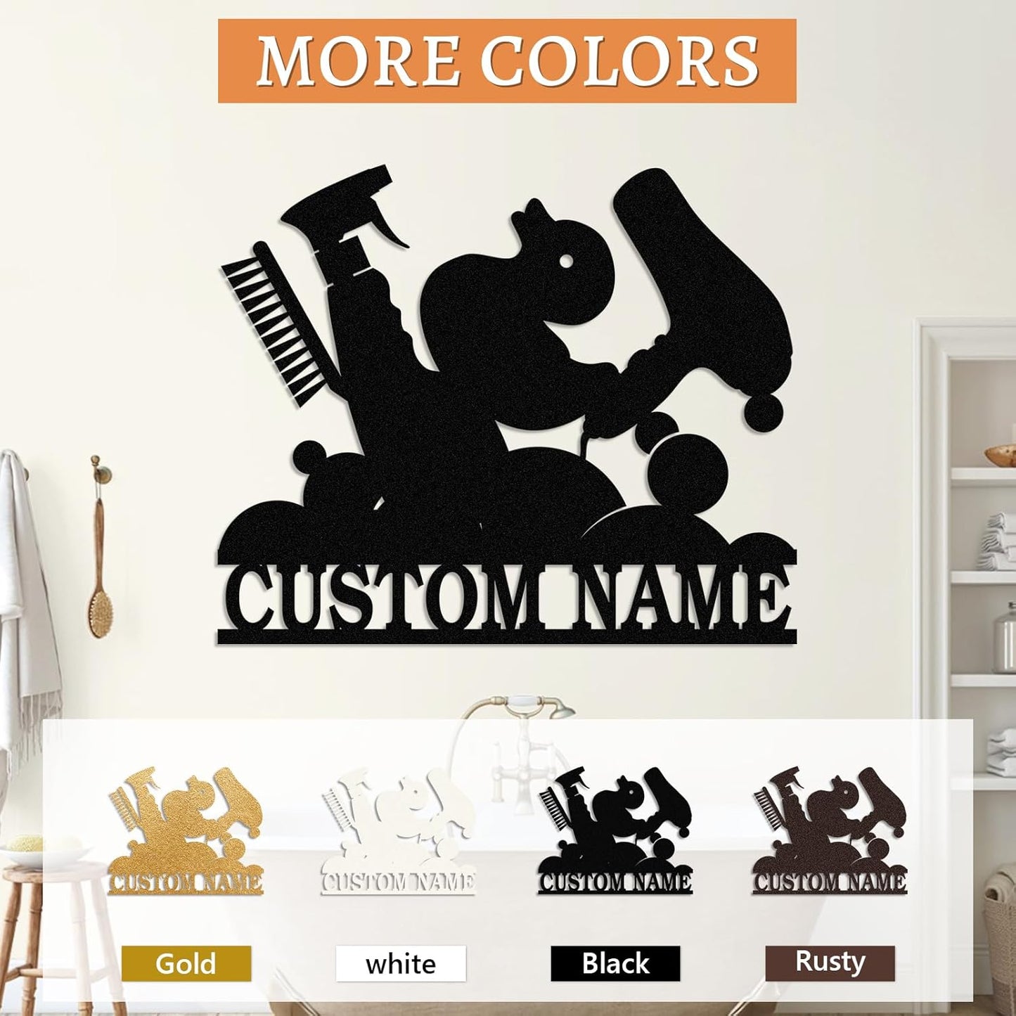 Personalized Bathroom Metal Sign, Farmhouse Bathroom Decor Wall Art, Custom Name Funny Bathroom Sign with Feces Design, Modern Hanging Decor for Home Washroom, Housewarming Gifts Color02