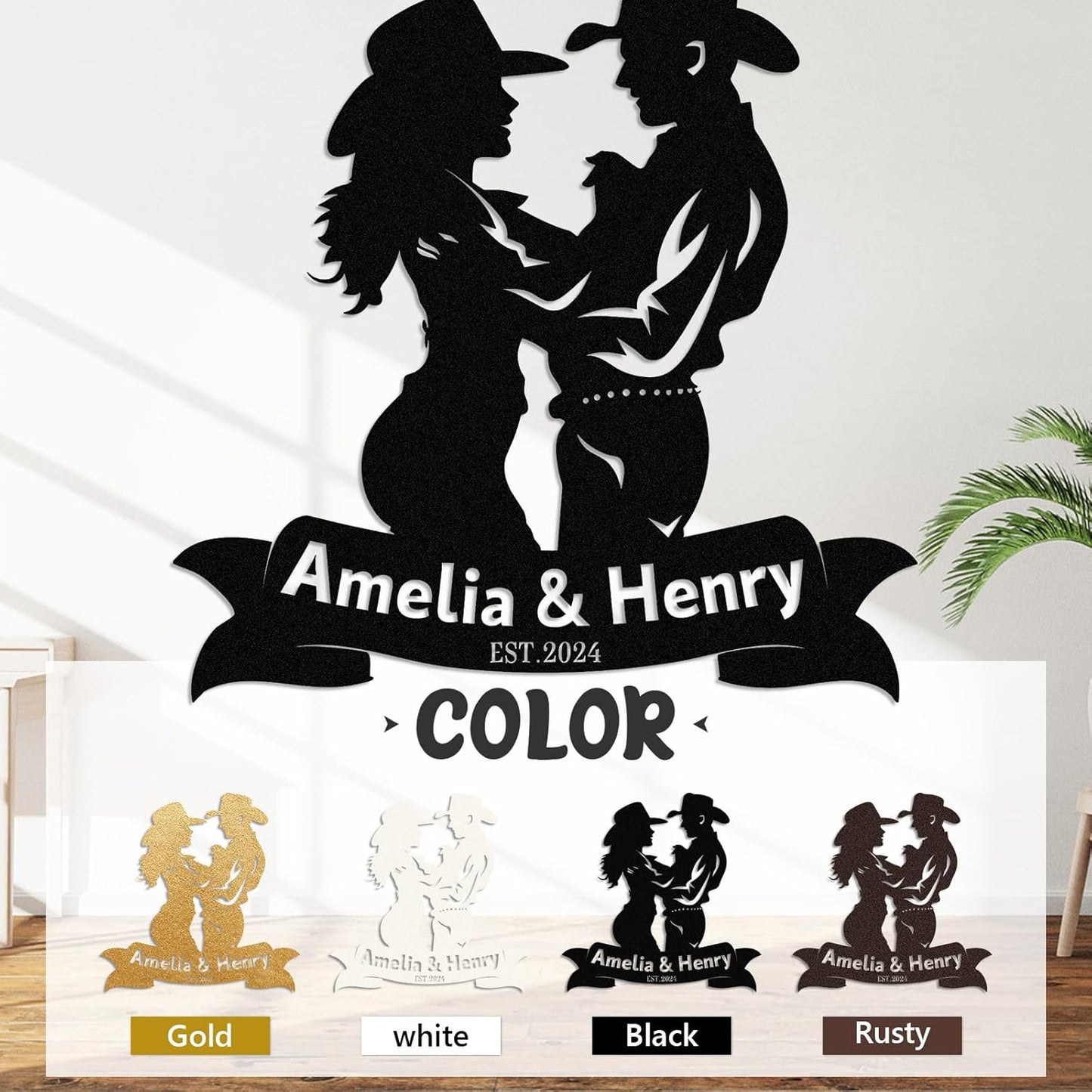 Personalized Cowboy Riding Silhouette Metal Wall Art Rustic Decor for Ranch & Tavern