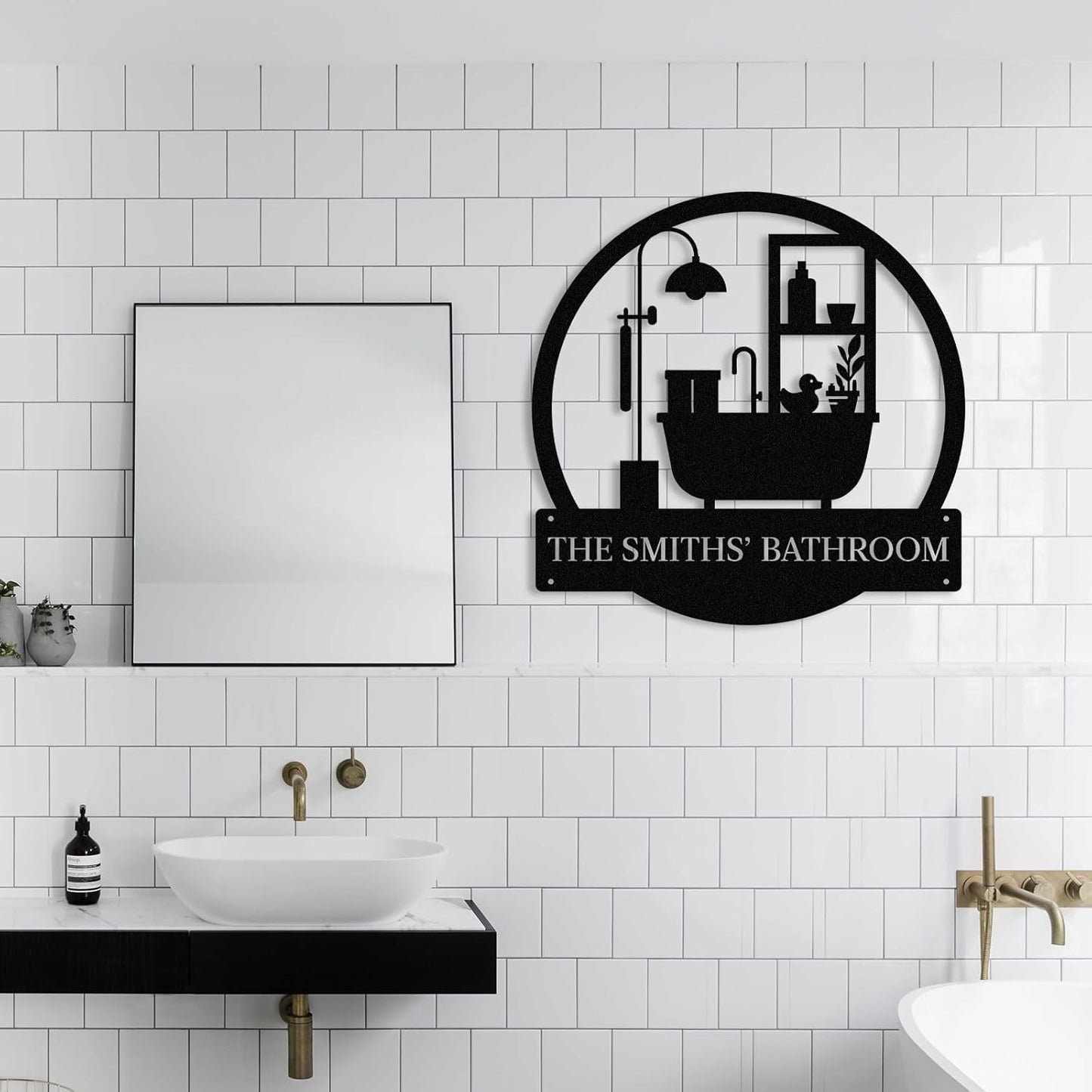 Personalized Bathroom Metal Sign, Farmhouse Bathroom Decor Wall Art, Custom Name Funny Bathroom Sign with Feces Design, Modern Hanging Decor for Home Washroom, Housewarming Gifts Color02