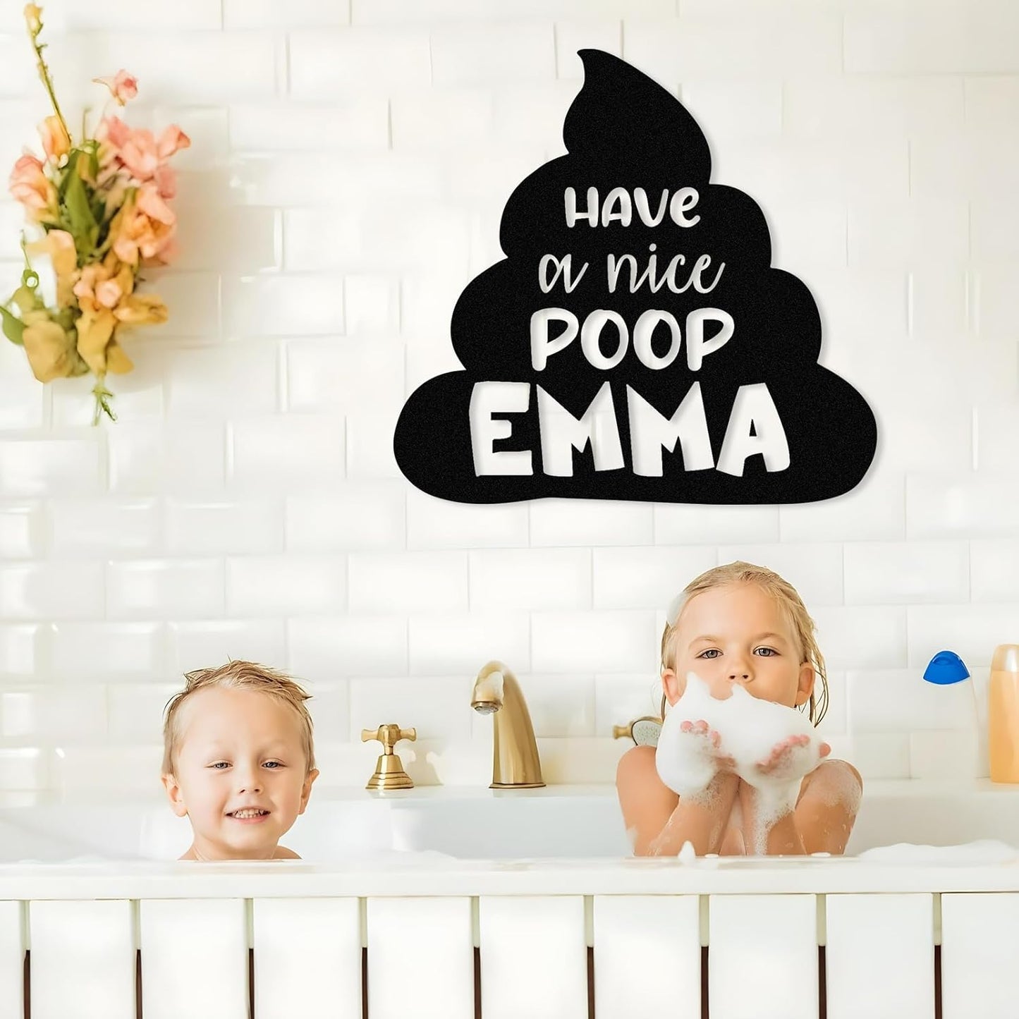 Personalized Bathroom Metal Sign, Farmhouse Bathroom Decor Wall Art, Custom Name Funny Bathroom Sign with Feces Design, Modern Hanging Decor for Home Washroom, Housewarming Gifts Color02