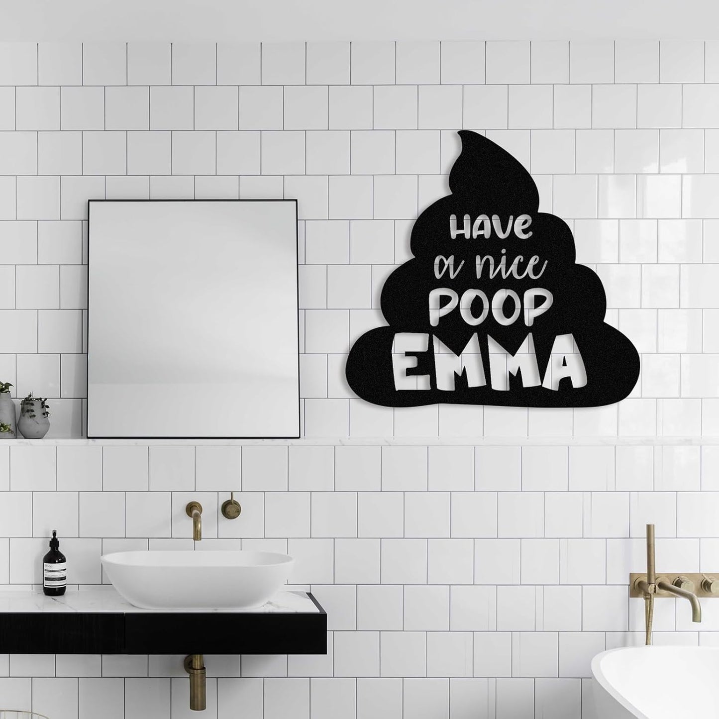 Personalized Bathroom Metal Sign, Farmhouse Bathroom Decor Wall Art, Custom Name Funny Bathroom Sign with Feces Design, Modern Hanging Decor for Home Washroom, Housewarming Gifts Color02