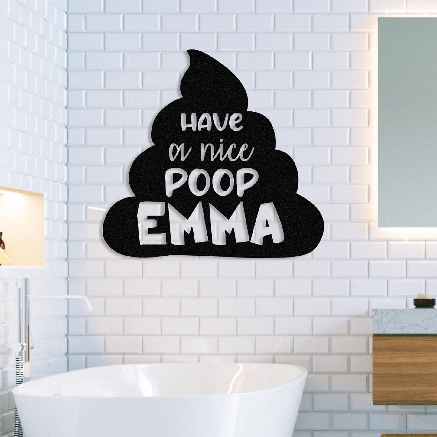 Personalized Bathroom Metal Sign, Farmhouse Bathroom Decor Wall Art, Custom Name Funny Bathroom Sign with Feces Design, Modern Hanging Decor for Home Washroom, Housewarming Gifts Color02