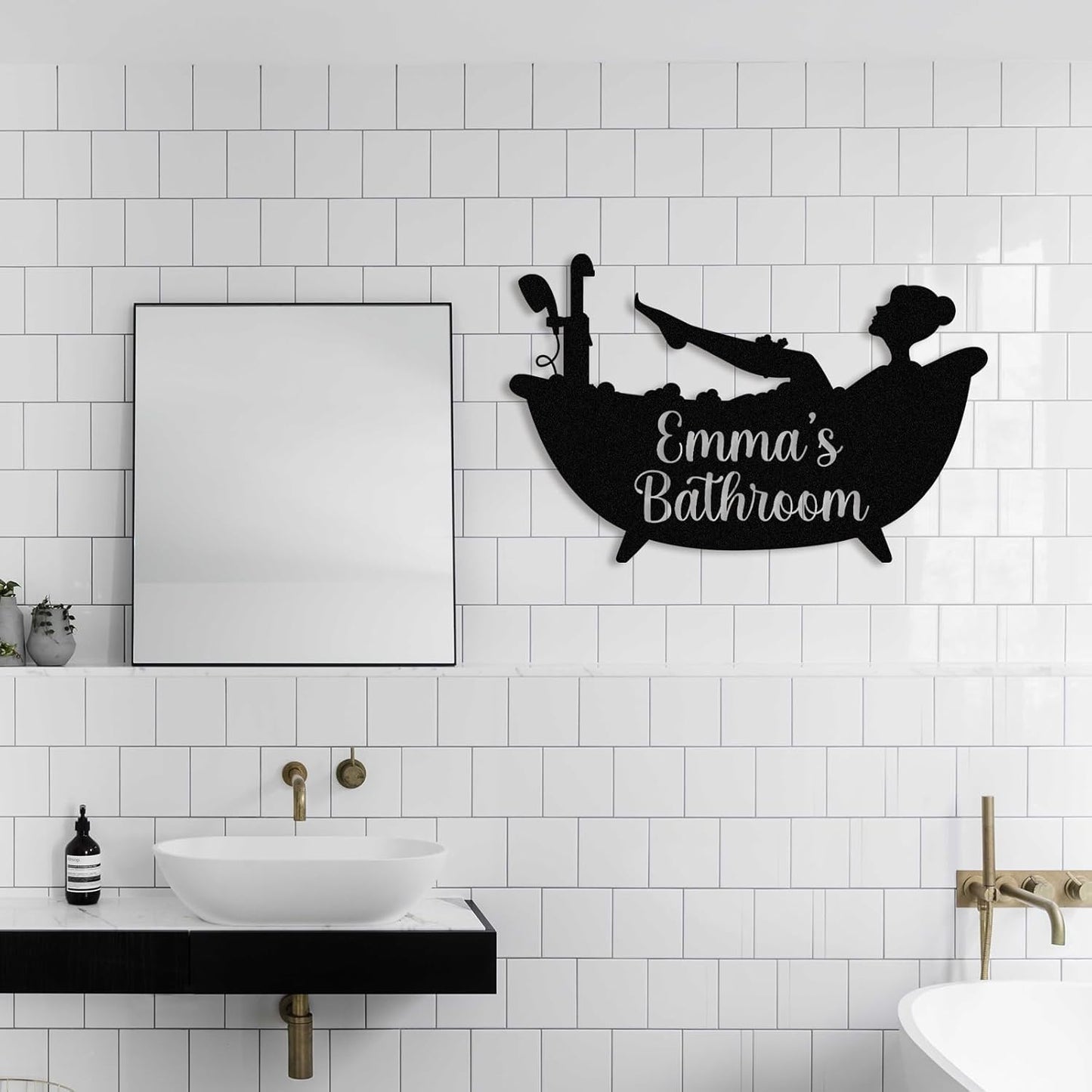 Personalized Bathroom Metal Sign, Farmhouse Bathroom Decor Wall Art, Custom Name Funny Bathroom Sign with Feces Design, Modern Hanging Decor for Home Washroom, Housewarming Gifts Color02
