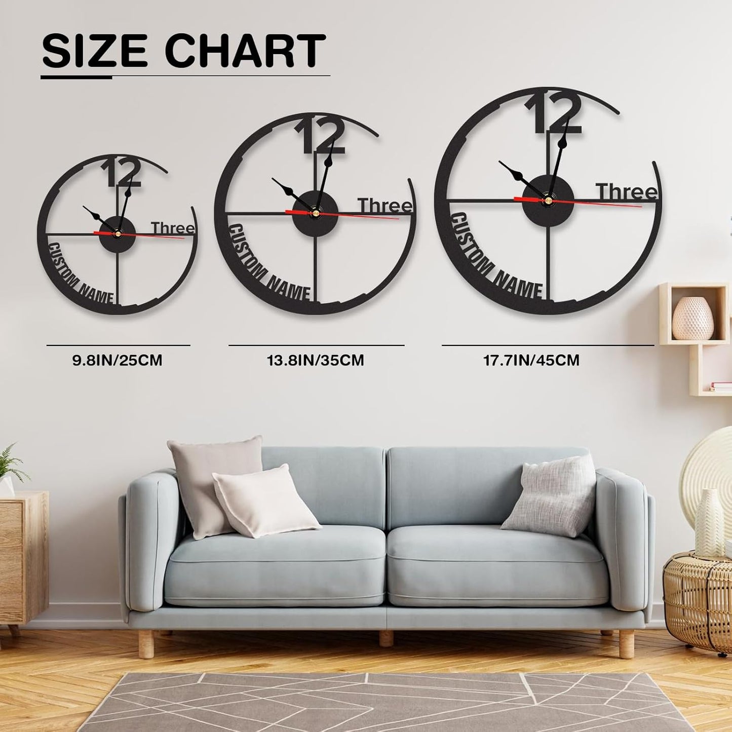 Personalized Large Outdoor Clock, Custom Motorcycle Wall Clock with Name, Modern Metal Wall Art, Battery Operated, Silent Non Ticking Clock for Garage Workshop Farmhouse Man Cave, Gifts for Men