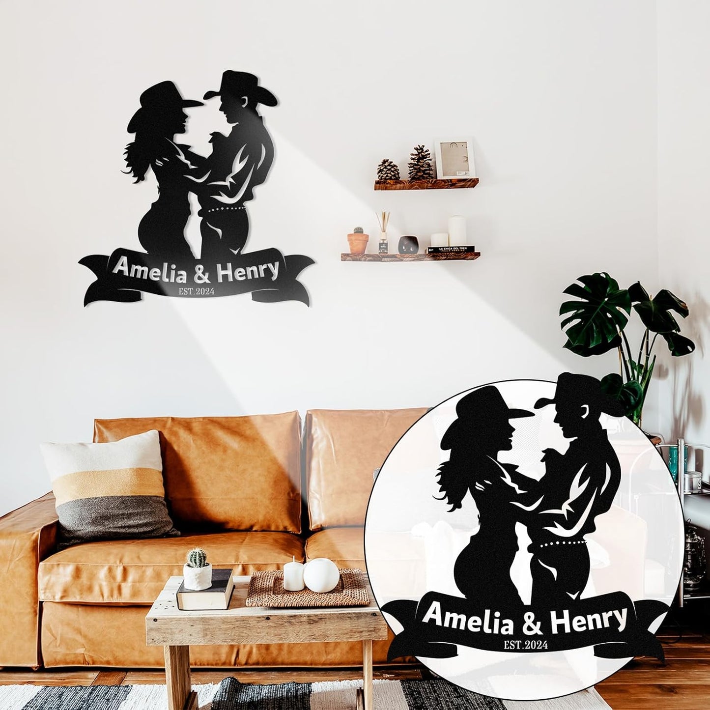 Personalized Cowboy Riding Silhouette Metal Wall Art Rustic Decor for Ranch & Tavern
