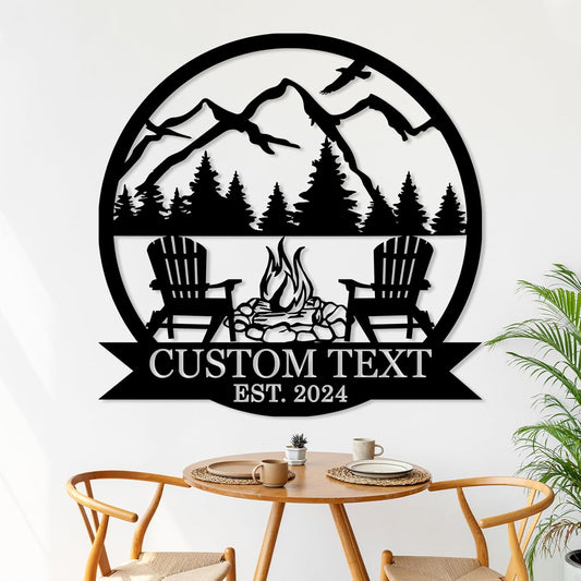 Custom Camping Sign, Metal Signs Wall Art, Outdoor Mountain Campfire Signs, Fire Pit Family Name Sign