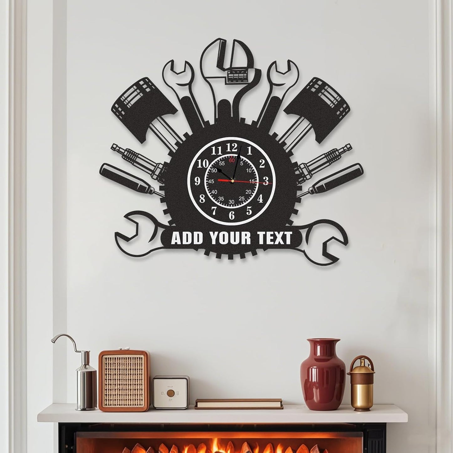 Personalized Large Outdoor Clock, Custom Motorcycle Wall Clock with Name, Modern Metal Wall Art, Battery Operated, Silent Non Ticking Clock for Garage Workshop Farmhouse Man Cave, Gifts for Men