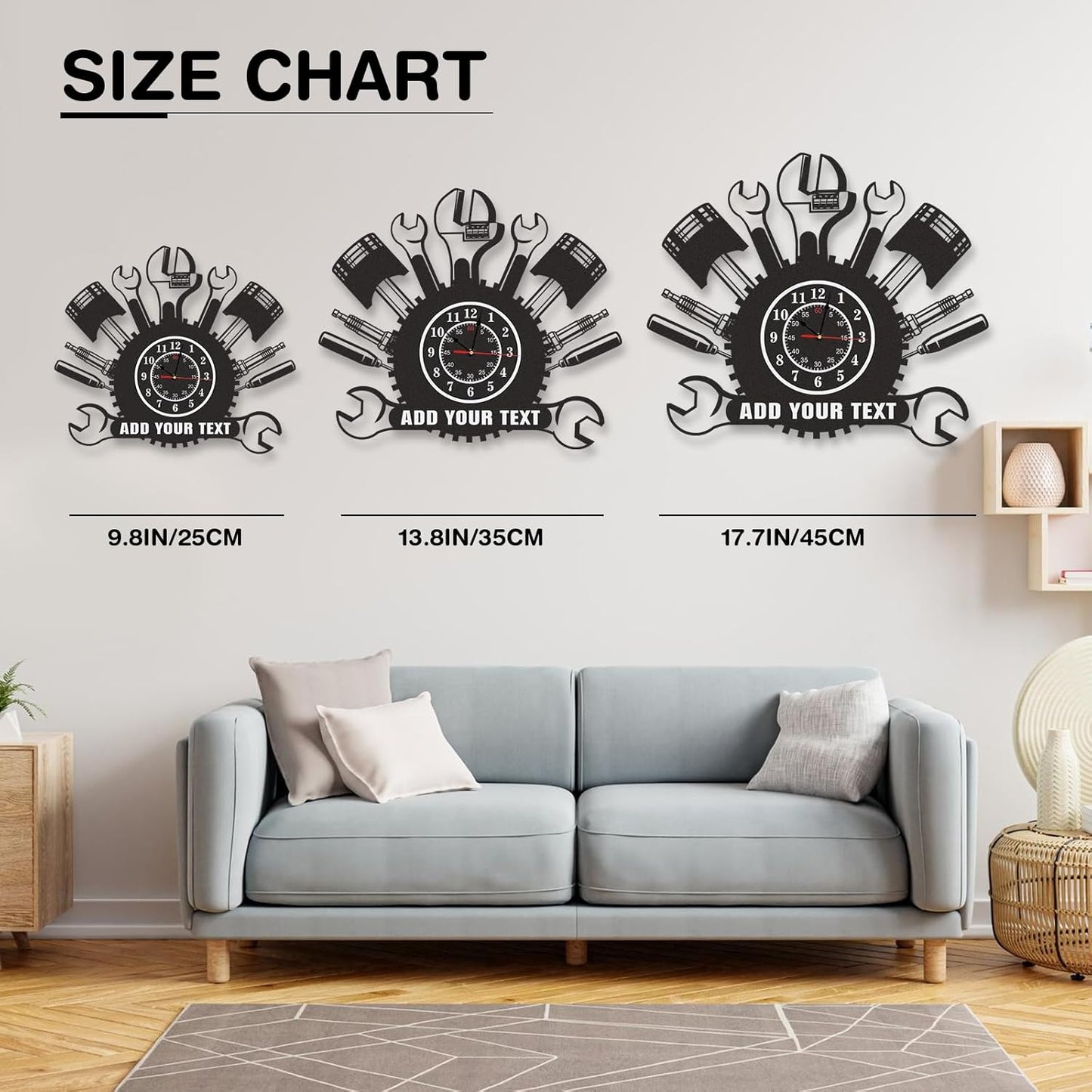 Personalized Large Outdoor Clock, Custom Motorcycle Wall Clock with Name, Modern Metal Wall Art, Battery Operated, Silent Non Ticking Clock for Garage Workshop Farmhouse Man Cave, Gifts for Men