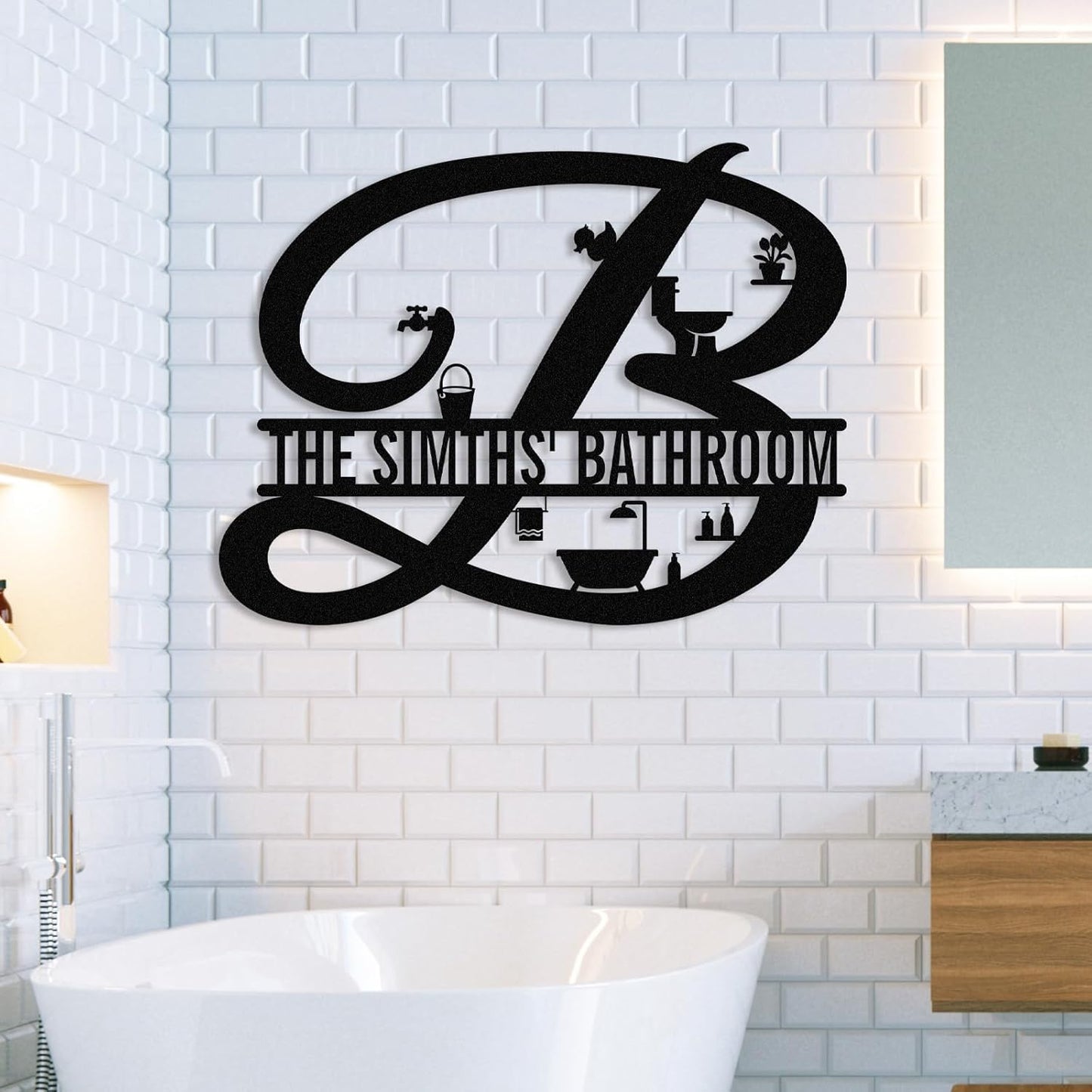 Personalized Bathroom Metal Sign, Farmhouse Bathroom Decor Wall Art, Custom Name Funny Bathroom Sign with Feces Design, Modern Hanging Decor for Home Washroom, Housewarming Gifts Color02