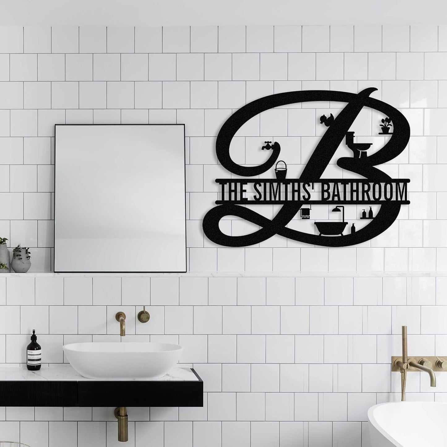 Personalized Bathroom Metal Sign, Farmhouse Bathroom Decor Wall Art, Custom Name Funny Bathroom Sign with Feces Design, Modern Hanging Decor for Home Washroom, Housewarming Gifts Color02