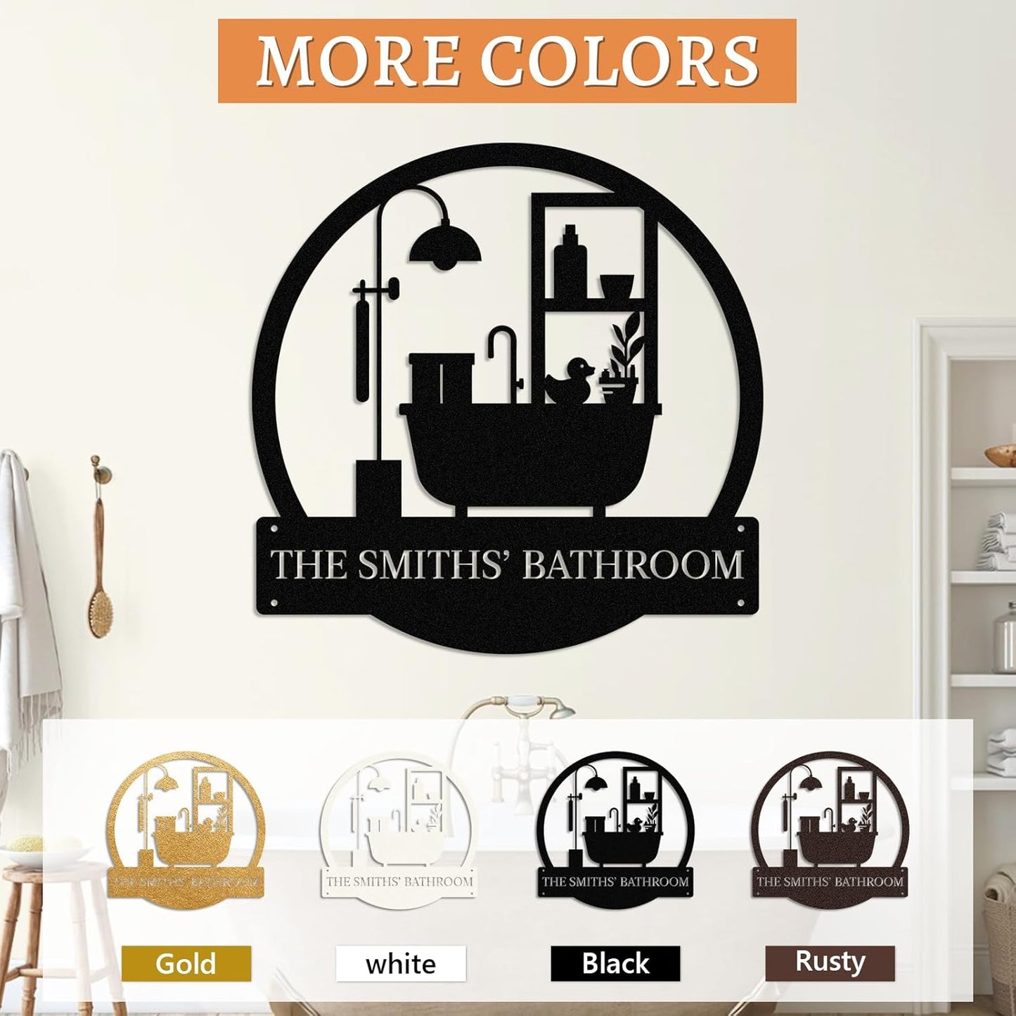 Personalized Bathroom Metal Sign, Farmhouse Bathroom Decor Wall Art, Custom Name Funny Bathroom Sign with Feces Design, Modern Hanging Decor for Home Washroom, Housewarming Gifts Color02