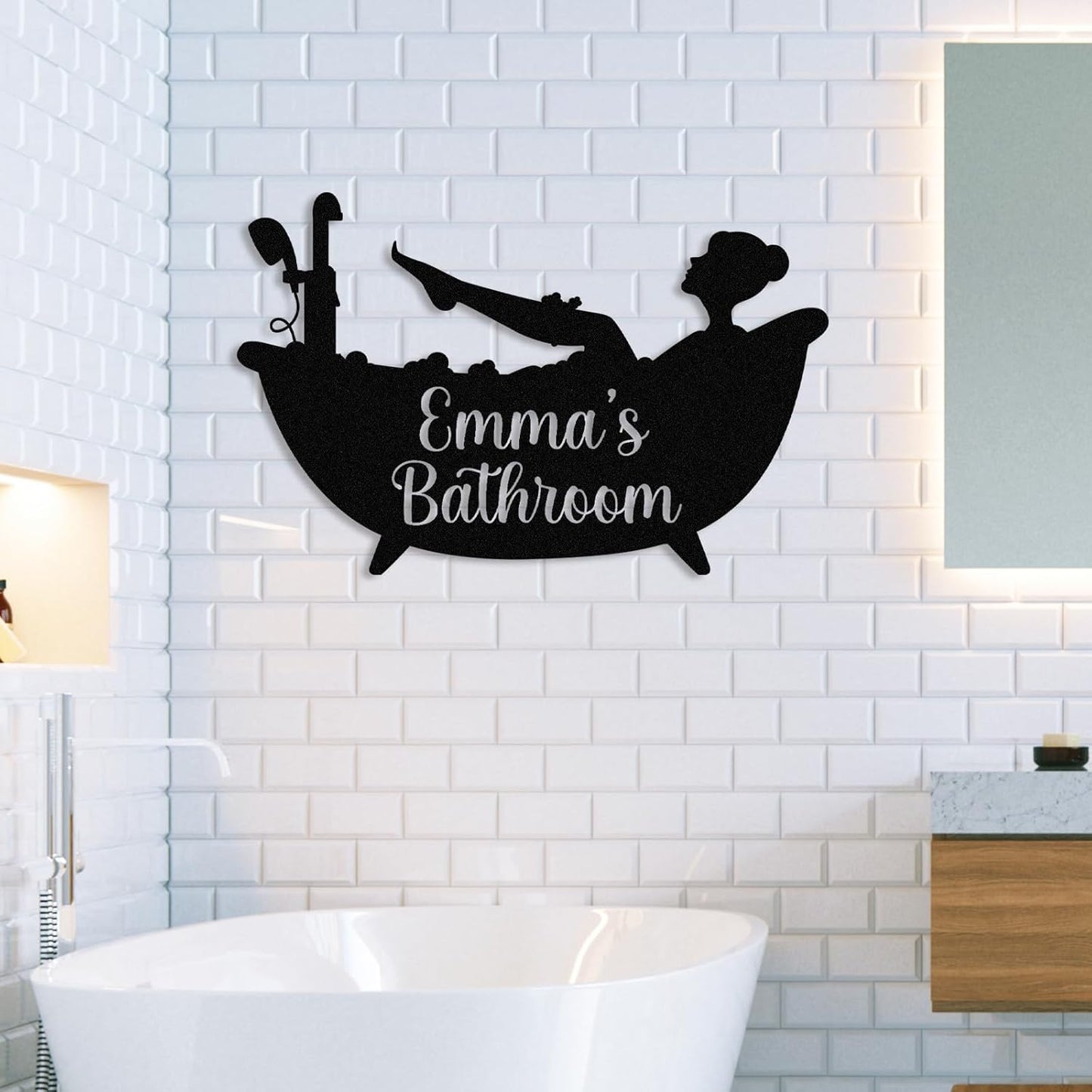 Personalized Bathroom Metal Sign, Farmhouse Bathroom Decor Wall Art, Custom Name Funny Bathroom Sign with Feces Design, Modern Hanging Decor for Home Washroom, Housewarming Gifts Color02