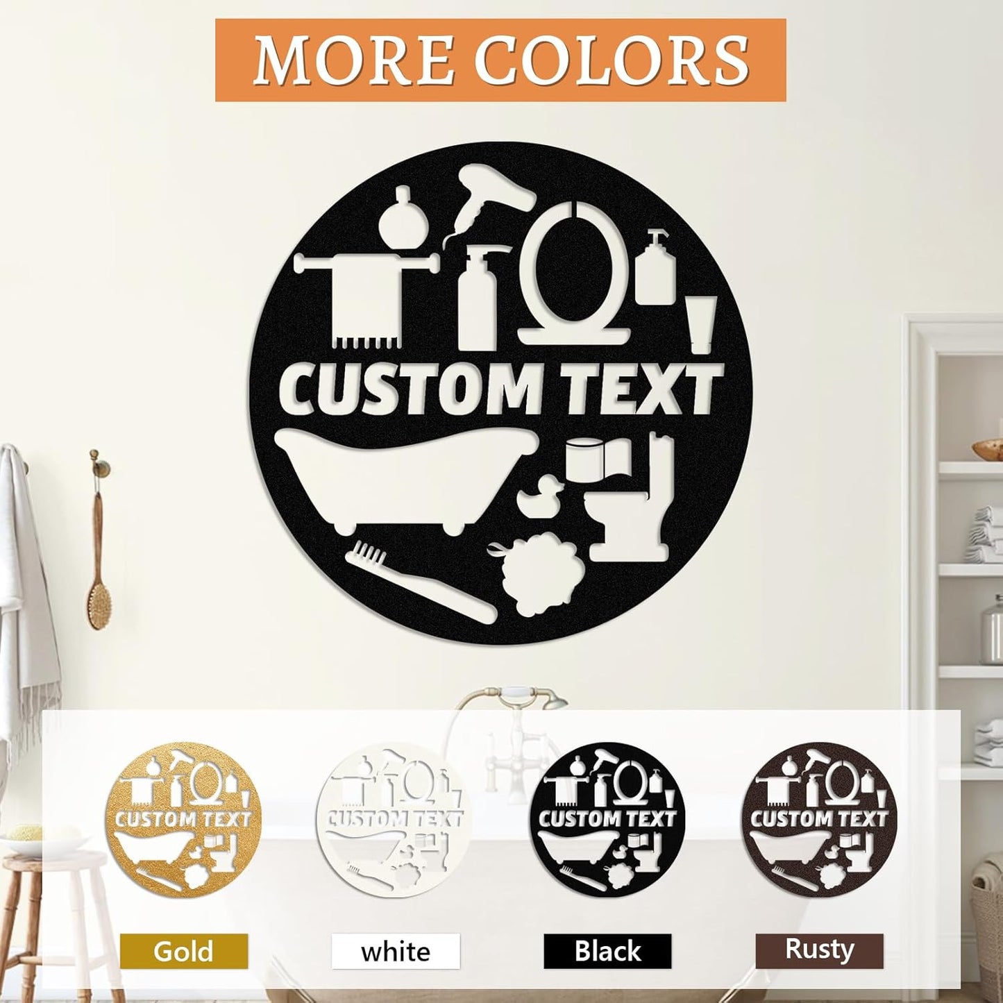 Personalized Bathroom Metal Sign, Farmhouse Bathroom Decor Wall Art, Custom Name Funny Bathroom Sign with Feces Design, Modern Hanging Decor for Home Washroom, Housewarming Gifts Color02