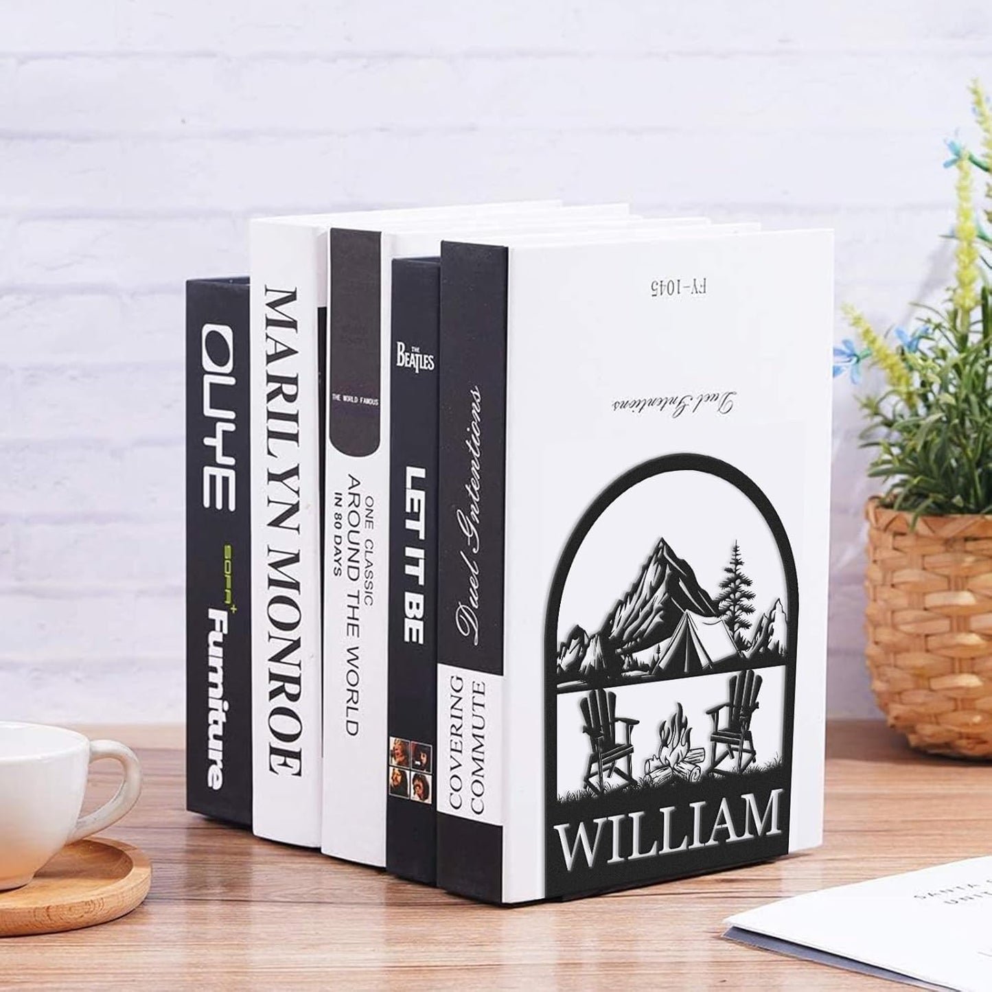 Custom Campfire Camping Metal Bookends, Outdoor Adventure Bookshelf, Gift for Travelers & Campers