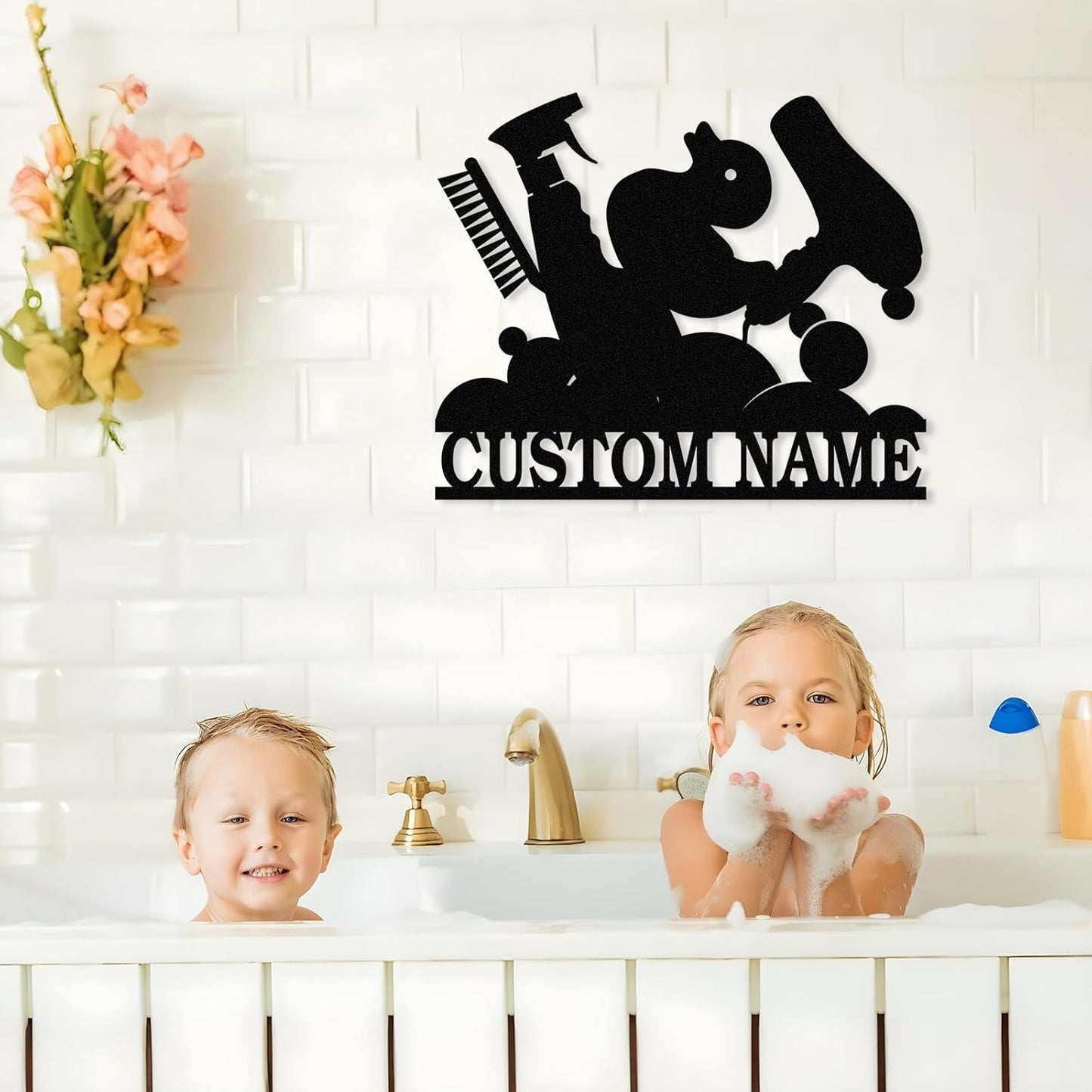 Personalized Bathroom Metal Sign, Farmhouse Bathroom Decor Wall Art, Custom Name Funny Bathroom Sign with Feces Design, Modern Hanging Decor for Home Washroom, Housewarming Gifts Color02