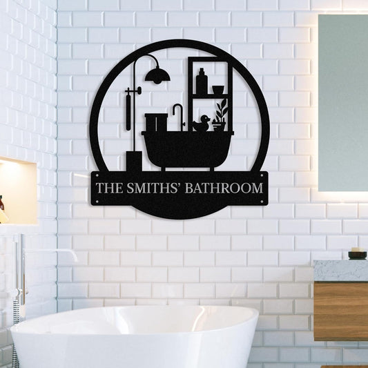 Personalized Bathroom Metal Sign, Farmhouse Bathroom Decor Wall Art, Custom Name Funny Bathroom Sign with Feces Design, Modern Hanging Decor for Home Washroom, Housewarming Gifts Color02