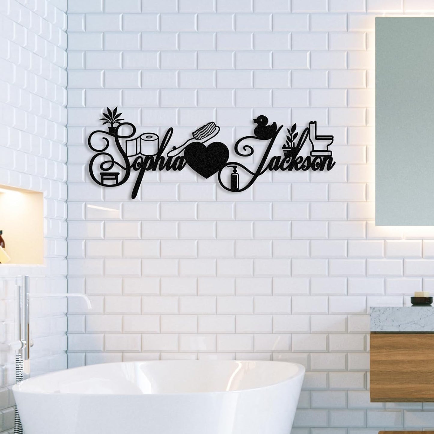 Personalized Bathroom Metal Sign, Farmhouse Bathroom Decor Wall Art, Custom Name Funny Bathroom Sign with Feces Design, Modern Hanging Decor for Home Washroom, Housewarming Gifts Color02