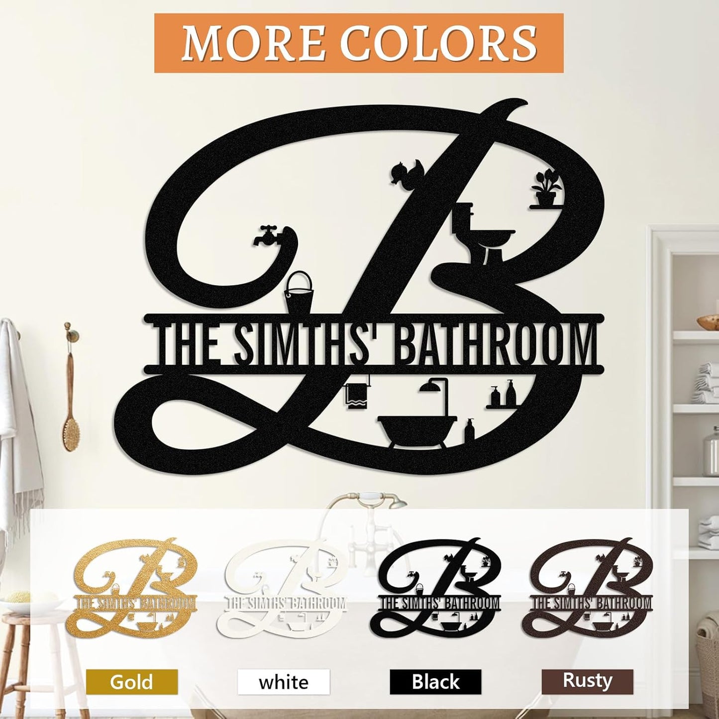 Personalized Bathroom Metal Sign, Farmhouse Bathroom Decor Wall Art, Custom Name Funny Bathroom Sign with Feces Design, Modern Hanging Decor for Home Washroom, Housewarming Gifts Color02