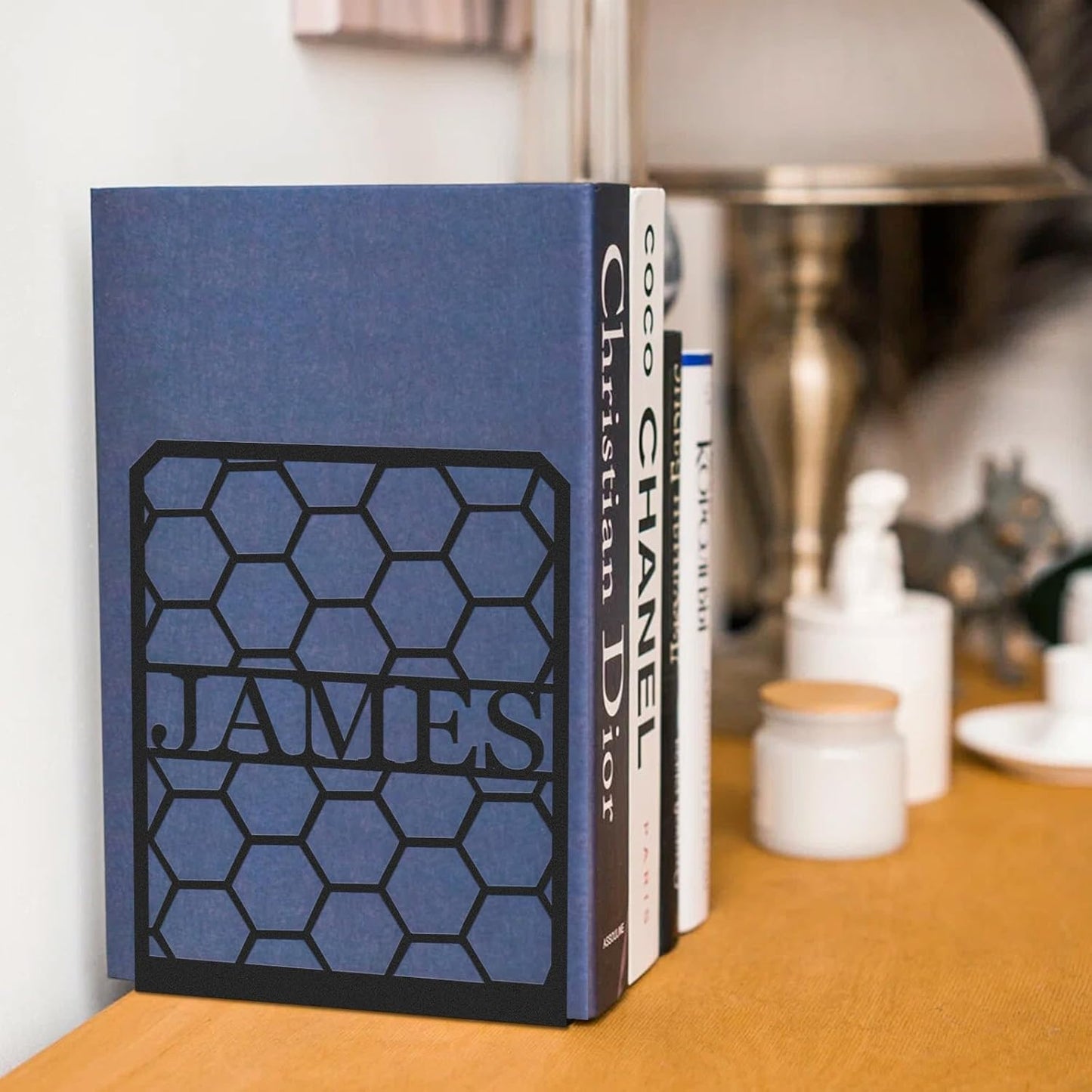 Personalized Hollow Cut Metal Bookends, Minimalist Style Bookshelf, Modern Home & Study Decor