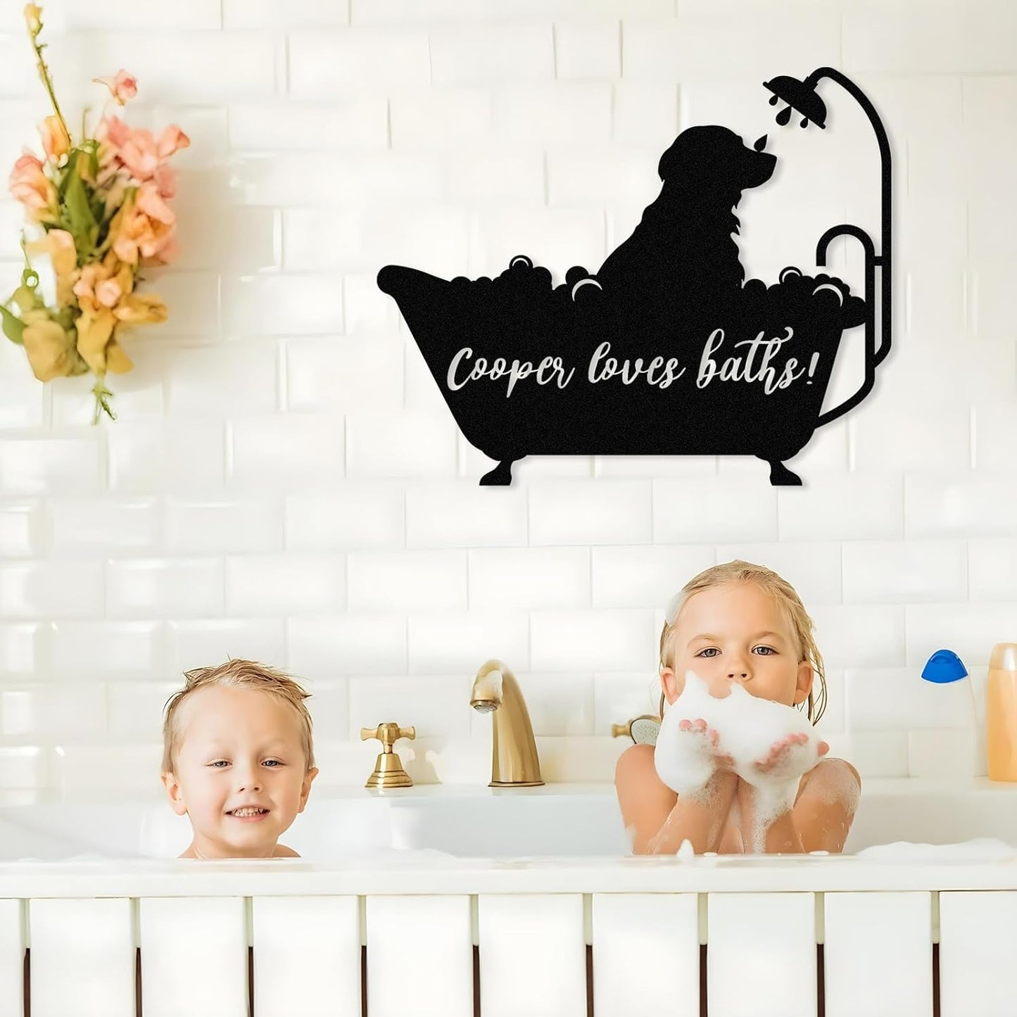 Personalized Bathroom Metal Sign, Farmhouse Bathroom Decor Wall Art, Custom Name Funny Bathroom Sign with Feces Design, Modern Hanging Decor for Home Washroom, Housewarming Gifts Color02