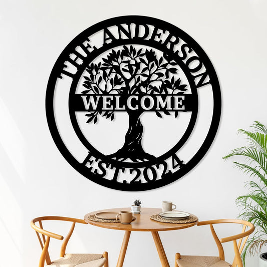Personalized Tree of Life Metal Name Sign, Garden Yard Sign, Monogram Wall Decor