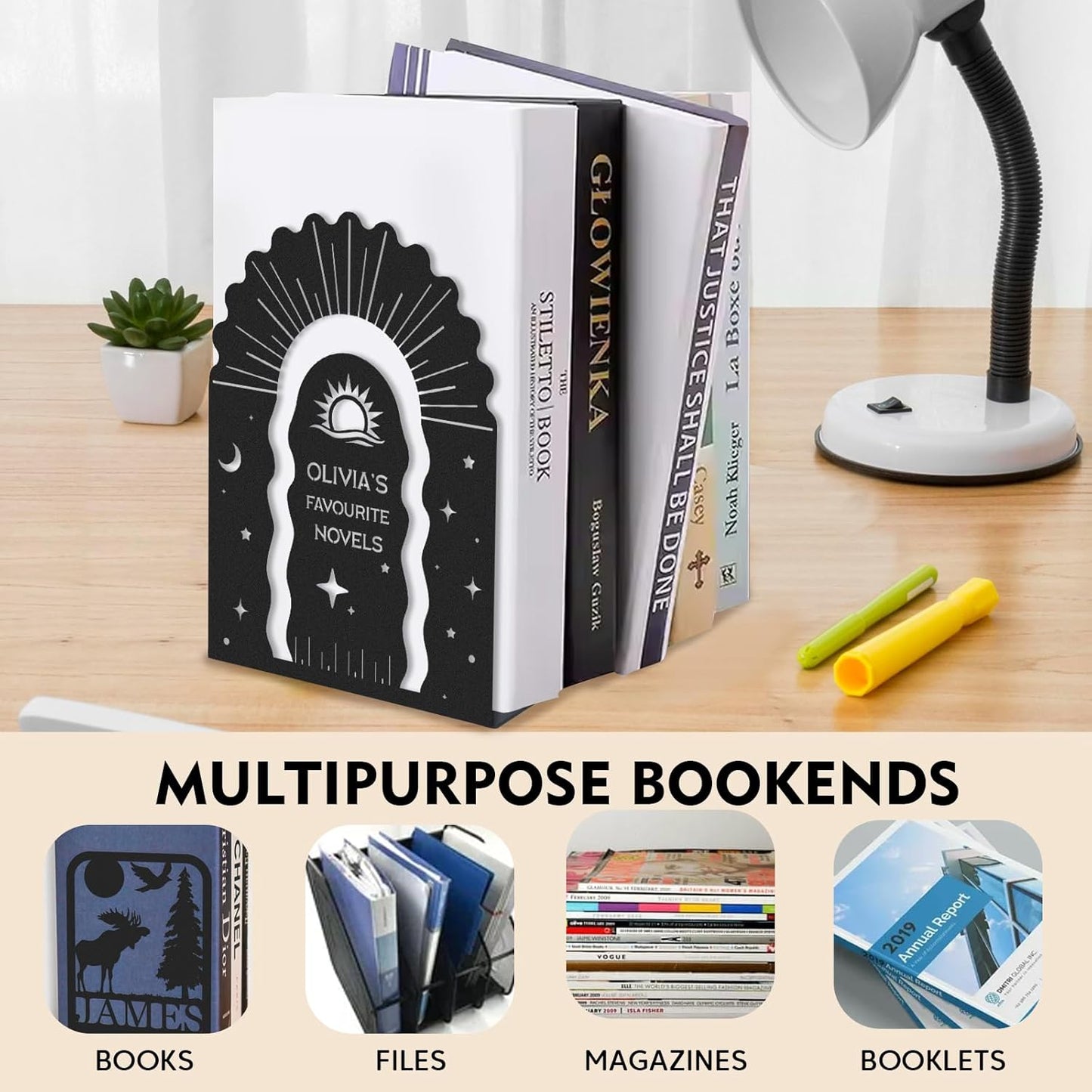 Personalized Starry Sky Metal Bookends, Cosmic Galaxy Style Bookshelf, Study & Bookshelf Decor