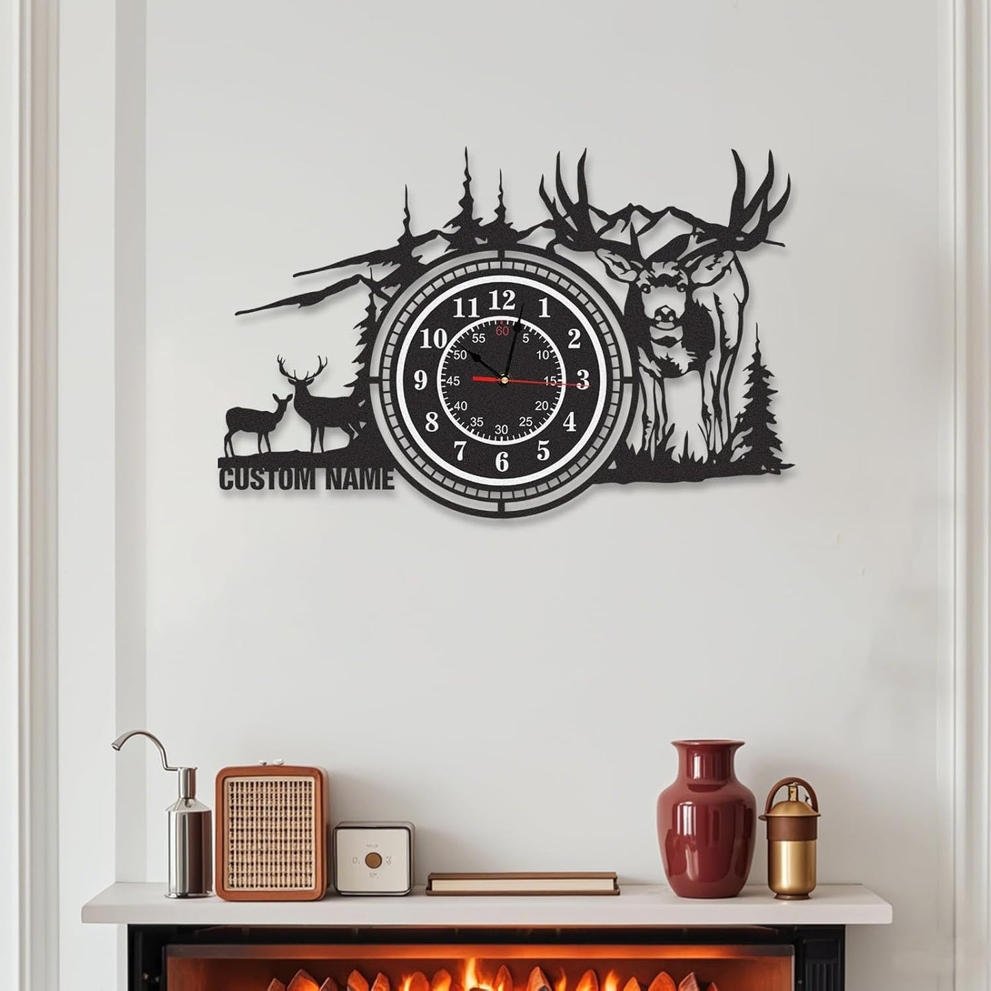 Personalized Large Outdoor Clock, Custom Motorcycle Wall Clock with Name, Modern Metal Wall Art, Battery Operated, Silent Non Ticking Clock for Garage Workshop Farmhouse Man Cave, Gifts for Men