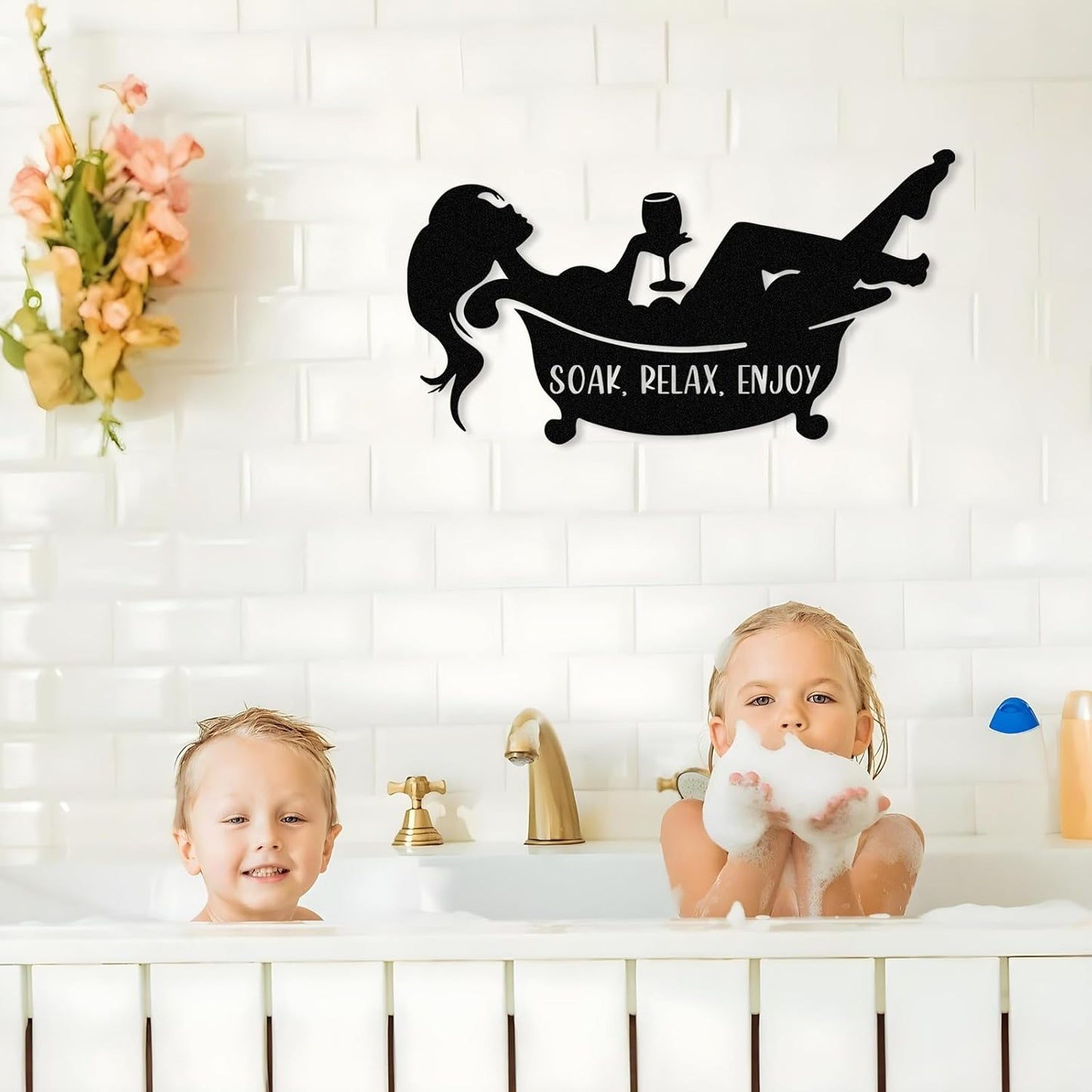 Personalized Bathroom Metal Sign, Farmhouse Bathroom Decor Wall Art, Custom Name Funny Bathroom Sign with Feces Design, Modern Hanging Decor for Home Washroom, Housewarming Gifts Color02