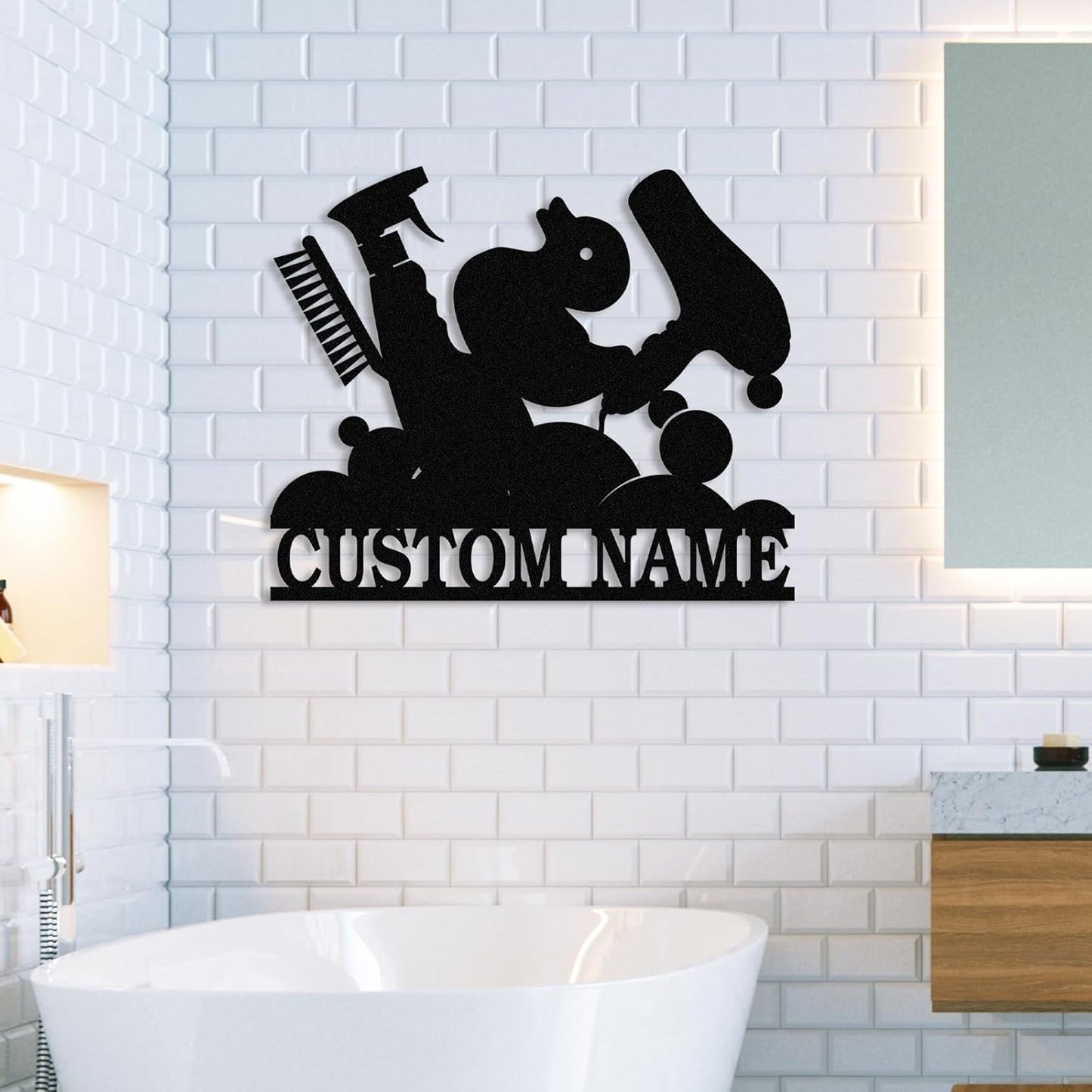 Personalized Bathroom Metal Sign, Farmhouse Bathroom Decor Wall Art, Custom Name Funny Bathroom Sign with Feces Design, Modern Hanging Decor for Home Washroom, Housewarming Gifts Color02