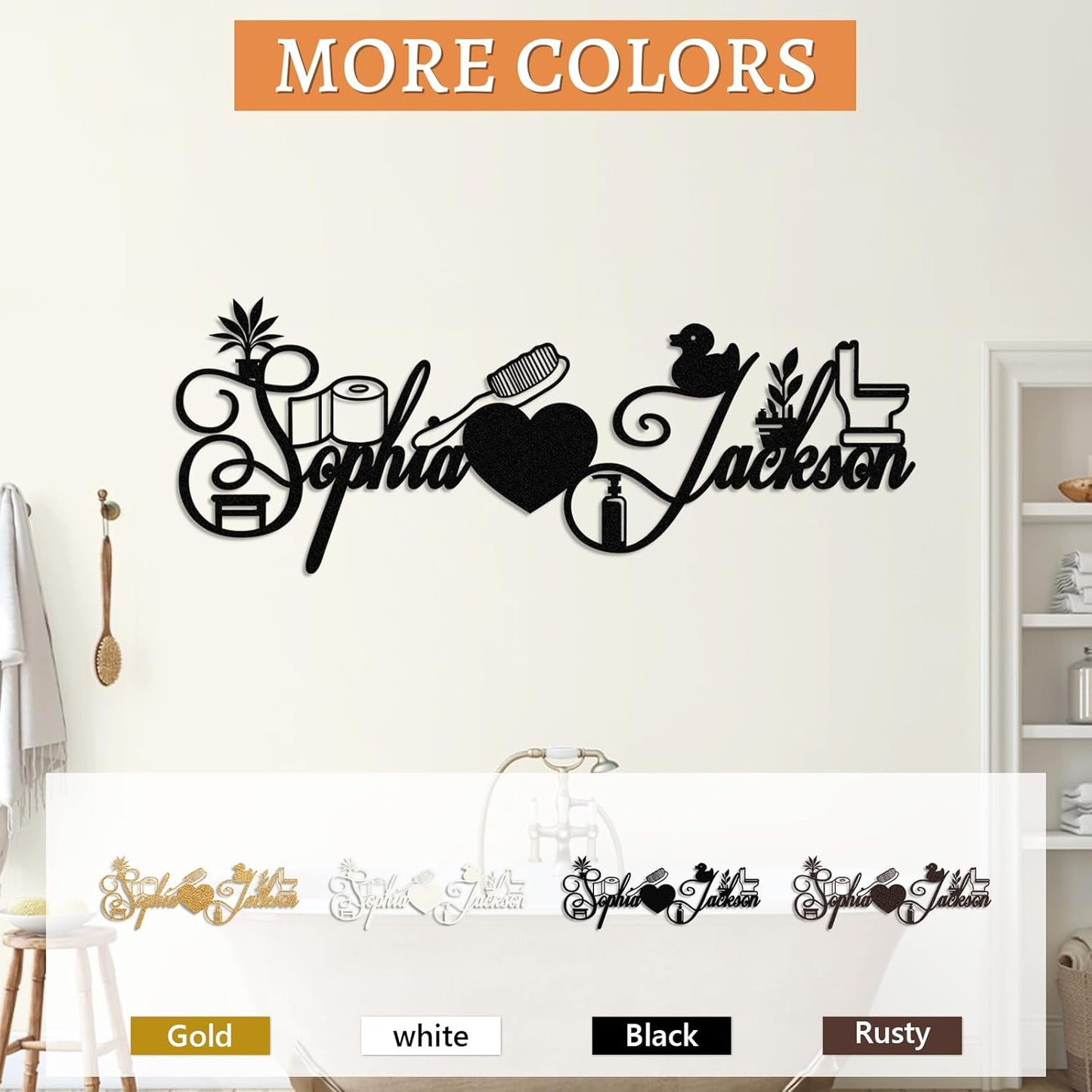 Personalized Bathroom Metal Sign, Farmhouse Bathroom Decor Wall Art, Custom Name Funny Bathroom Sign with Feces Design, Modern Hanging Decor for Home Washroom, Housewarming Gifts Color02