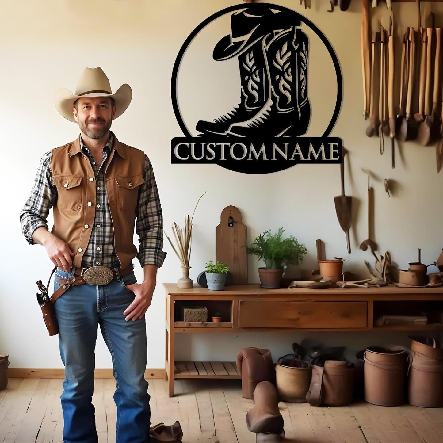 Personalized Rodeo Cowboy Metal Sign Rustic Wall Art for Game Room & Equestrian Club