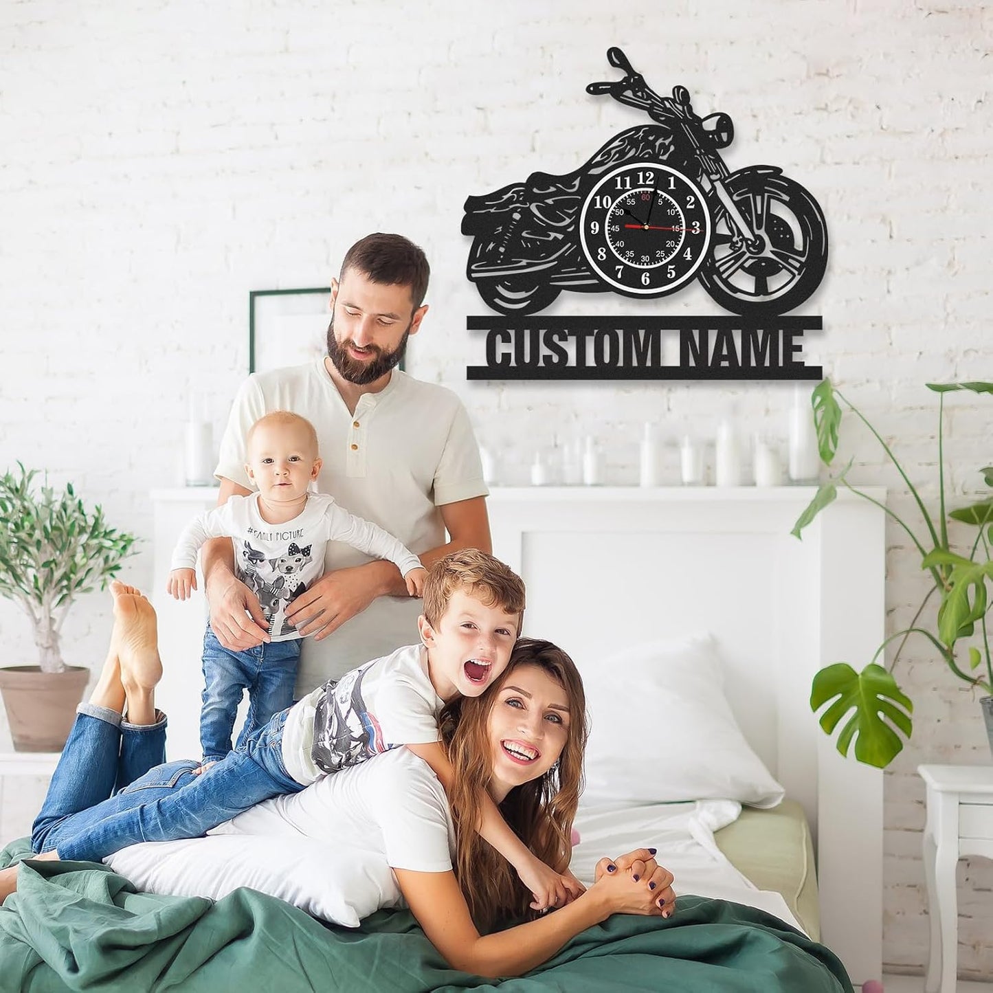 Personalized Large Outdoor Clock, Custom Motorcycle Wall Clock with Name, Modern Metal Wall Art, Battery Operated, Silent Non Ticking Clock for Garage Workshop Farmhouse Man Cave, Gifts for Men