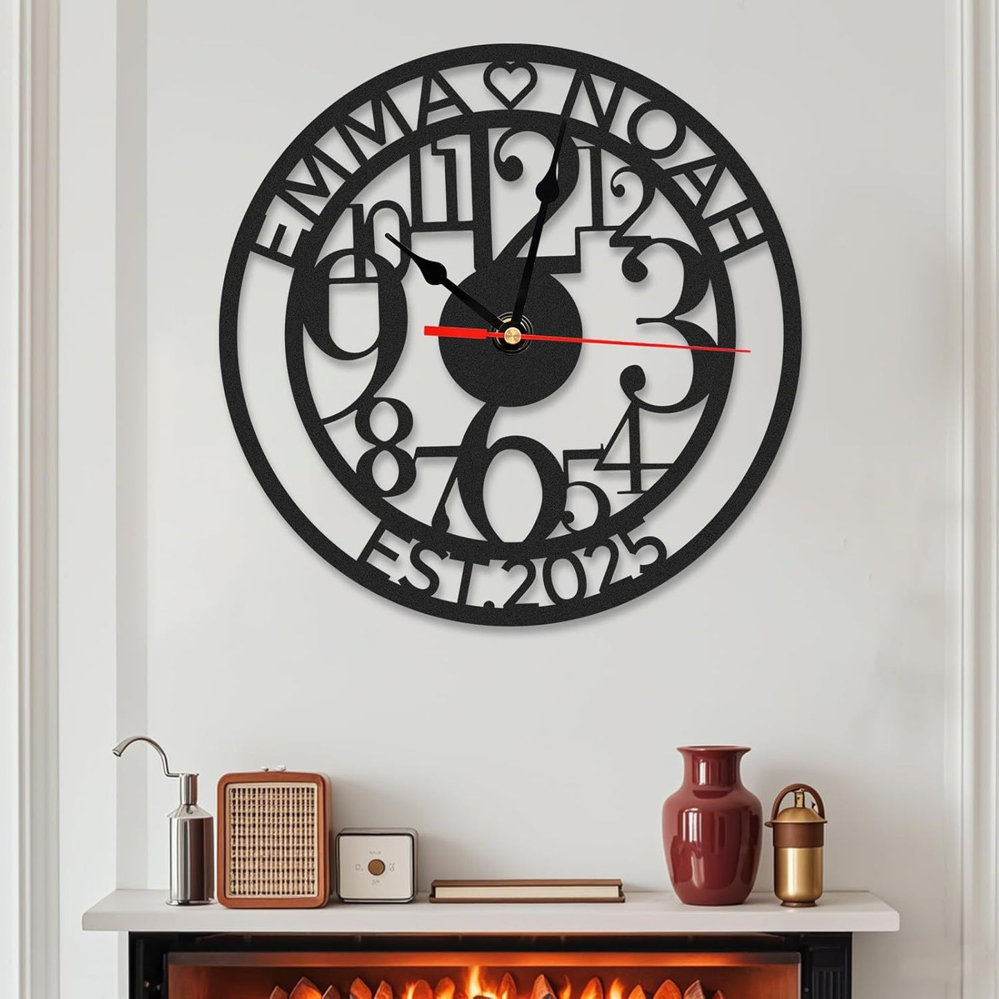 Personalized Large Outdoor Clock, Custom Motorcycle Wall Clock with Name, Modern Metal Wall Art, Battery Operated, Silent Non Ticking Clock for Garage Workshop Farmhouse Man Cave, Gifts for Men
