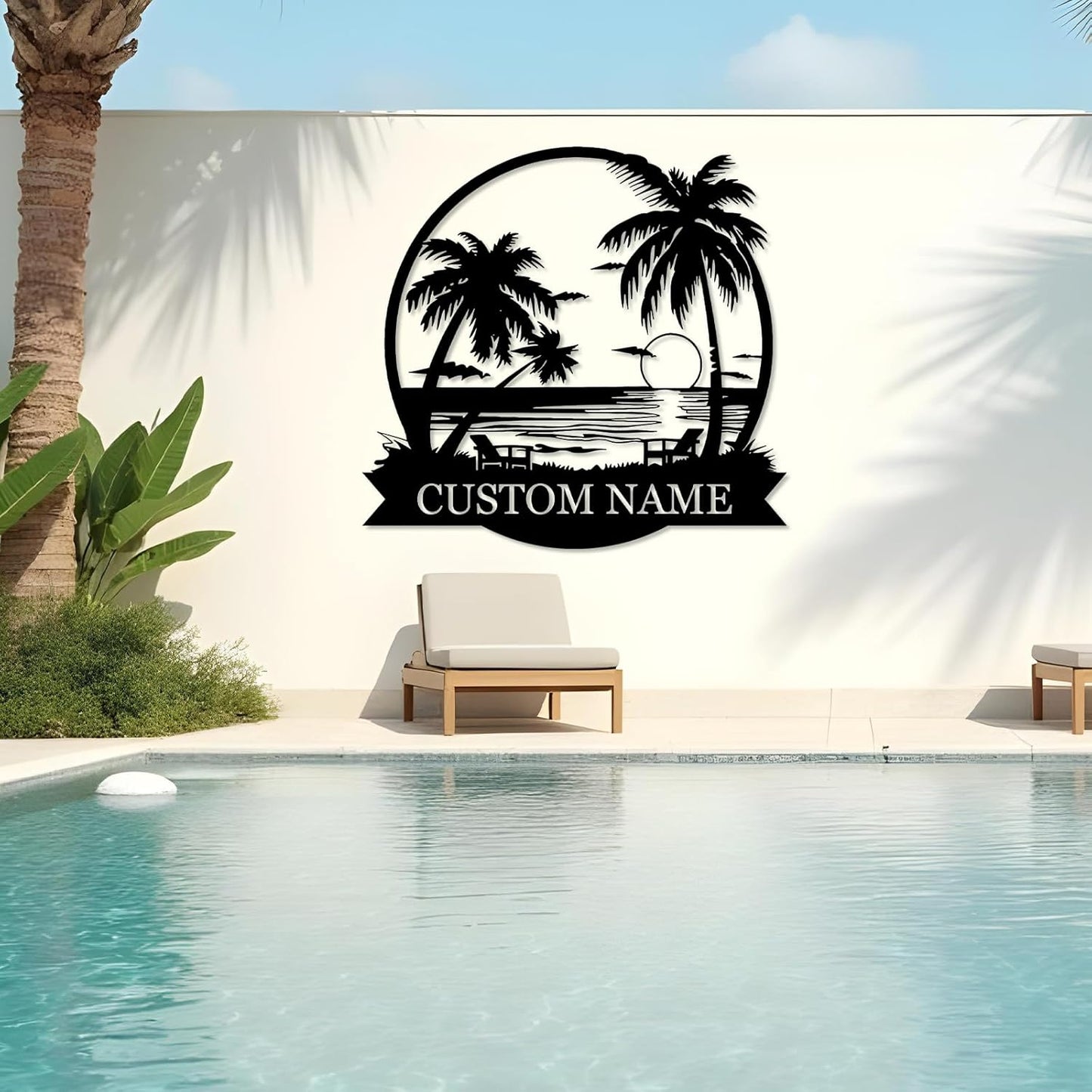 Personalized Metal Palm Trees Wall Art, Custom Metal Name Sign, Palm Tree Yard Decor, Beach Signs Outdoor Wall Decor