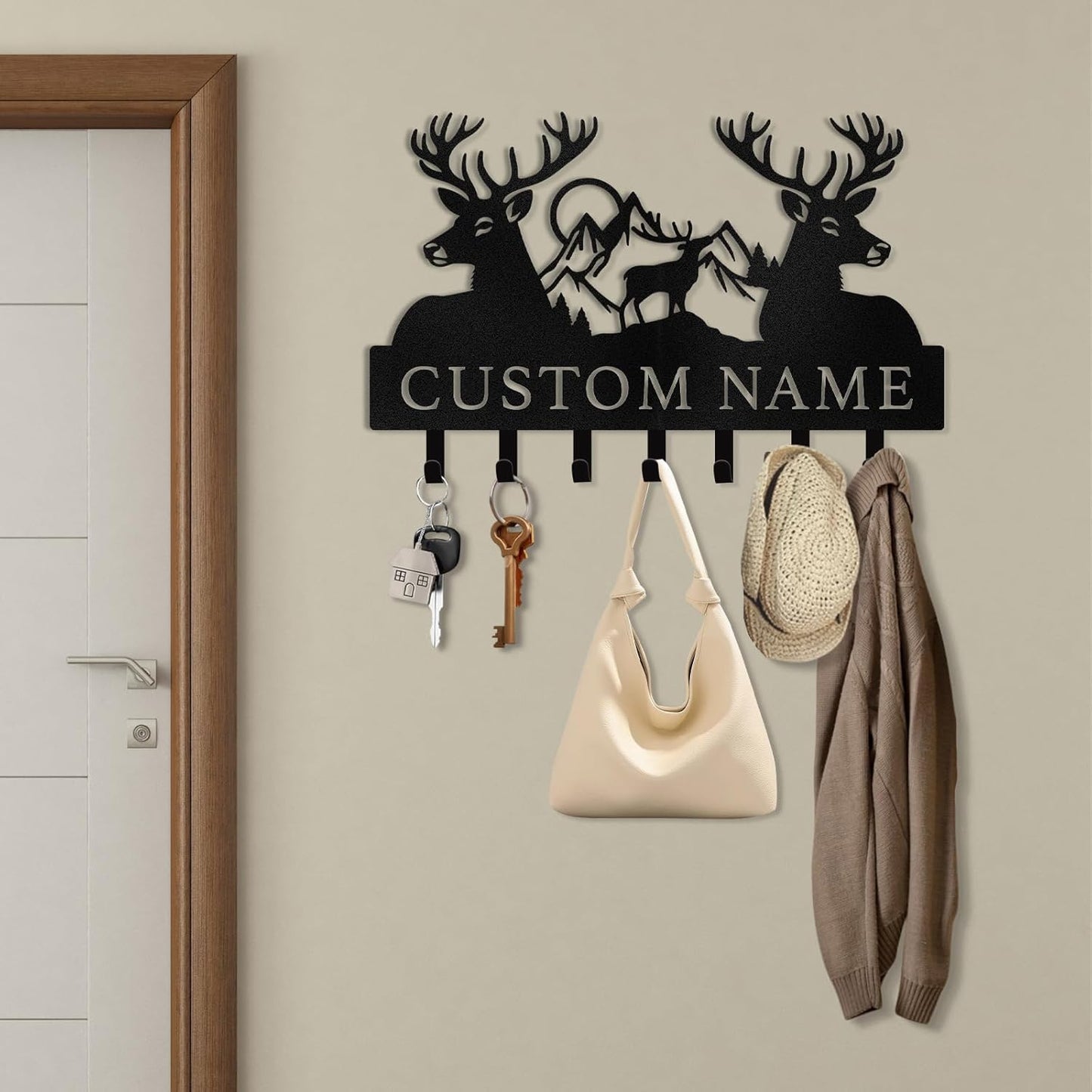 Personalized Polar Bear Key Holder on Wall, Custom Name Key Hanger