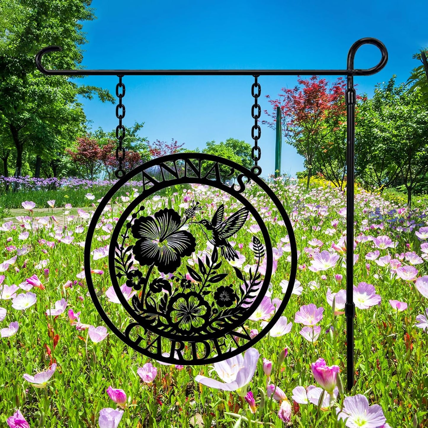 Custom metal garden sign with name, personalized flower decor for outdoor gifts