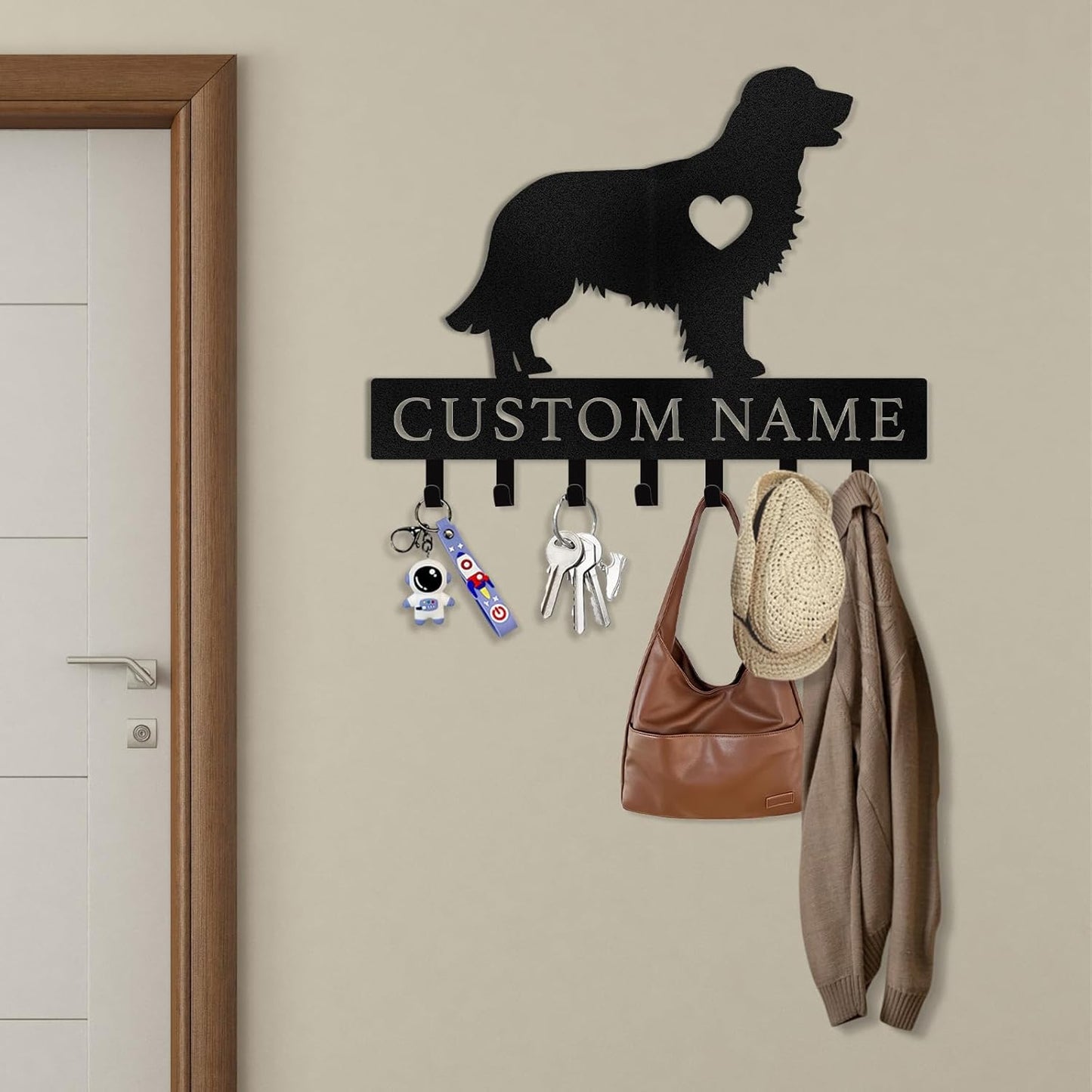 Personalized Dog Key Hook Metal Wall Mount Pet Lover Entryway & Home Decor