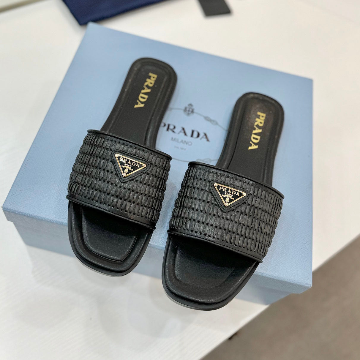 PR Leather slides with crochet details 1825030701