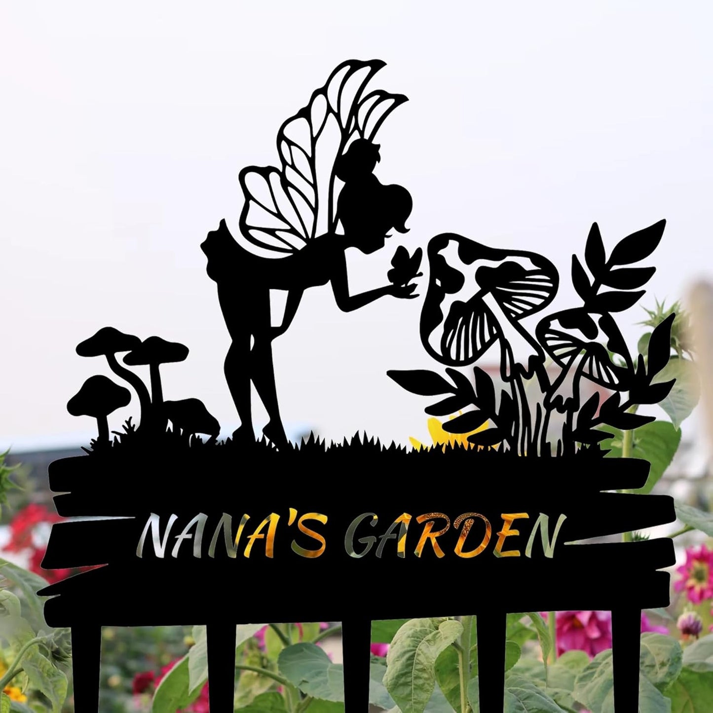 Rustic Fairy Garden Metal Sign - Whimsical Yard Decor for Storybook Lovers