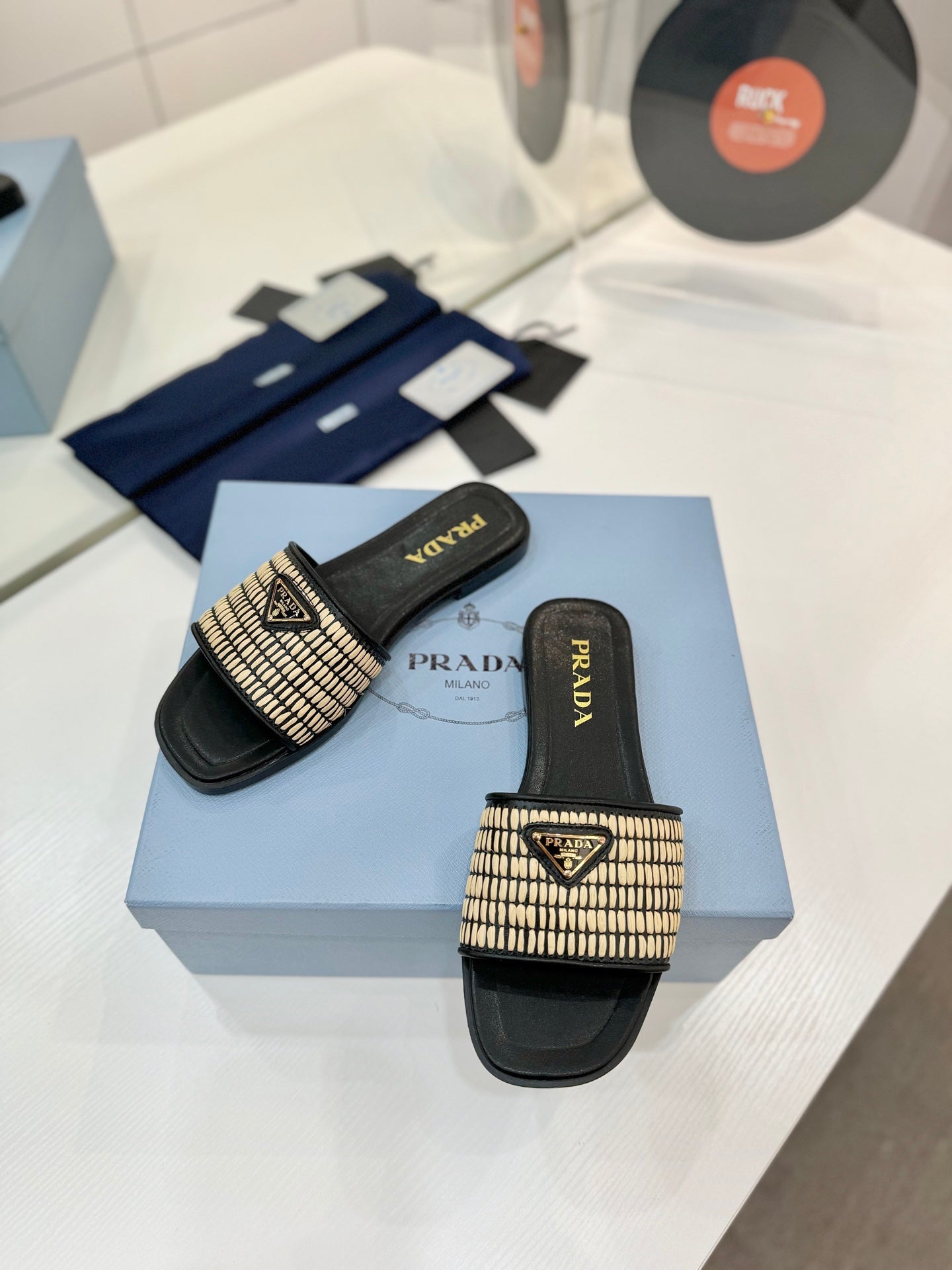 PR Leather slides with crochet details 1825030701