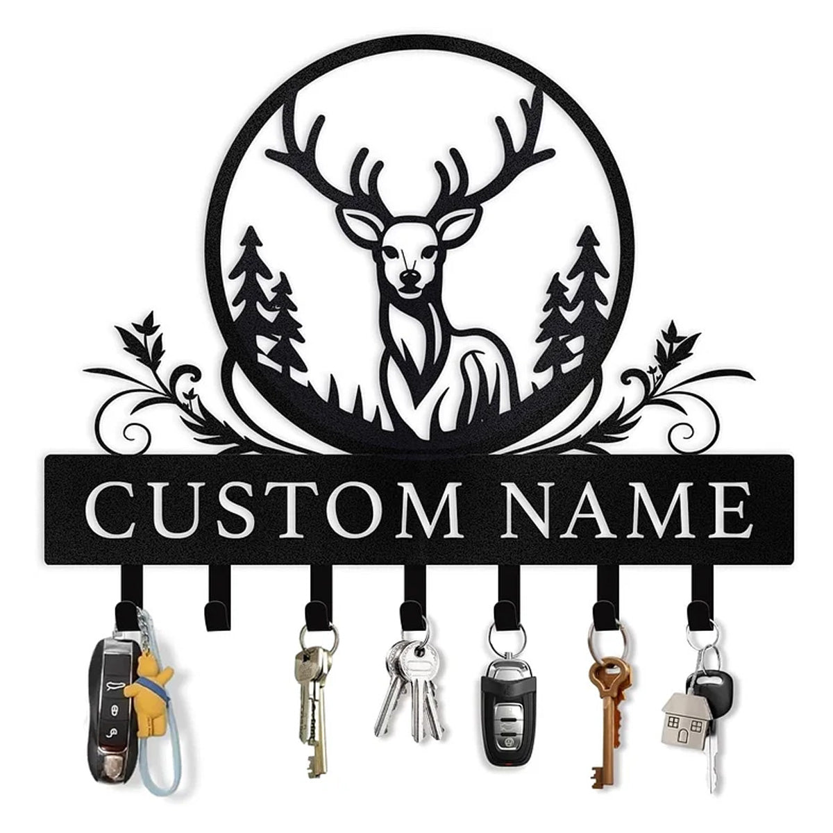 Personalized Polar Bear Key Holder on Wall, Custom Name Key Hanger