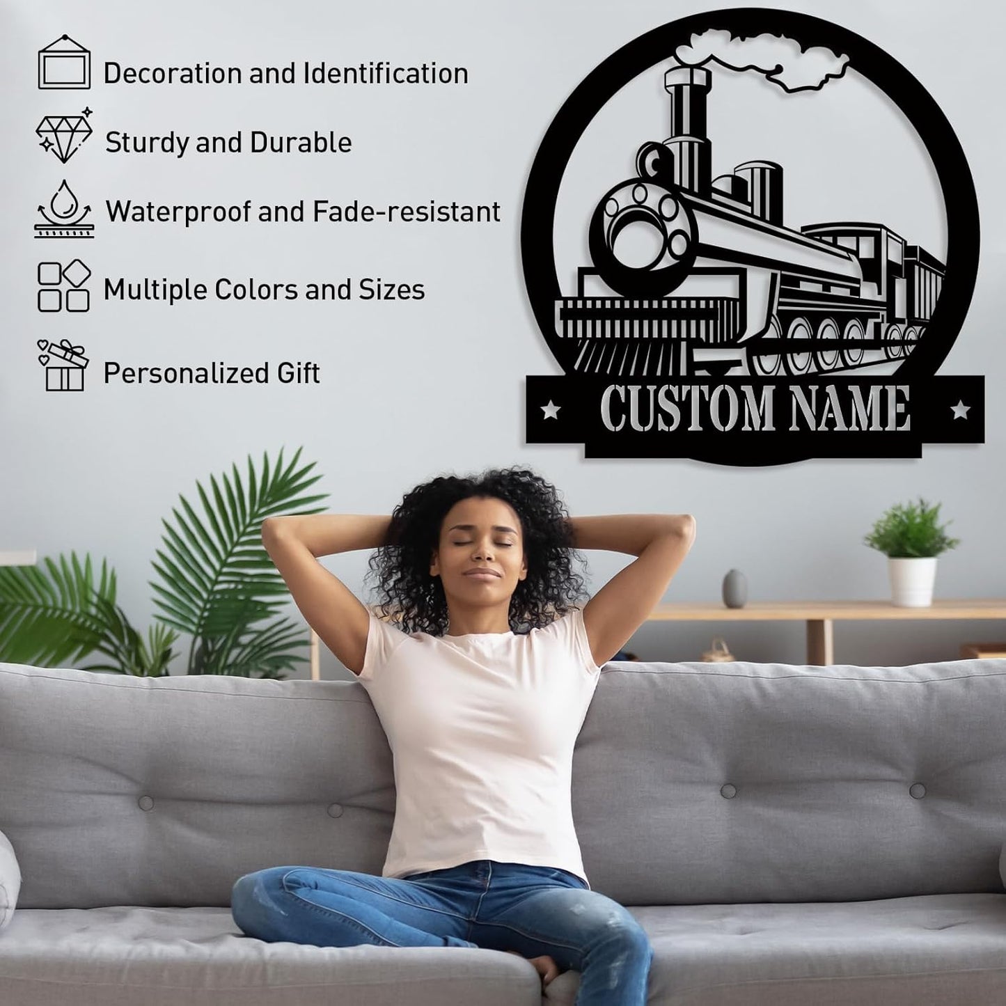Custom Train Metal Signs, Outdoor Railroad & Last Name Sign, Letter Monogram Family Wall Art & Personalized Gifts