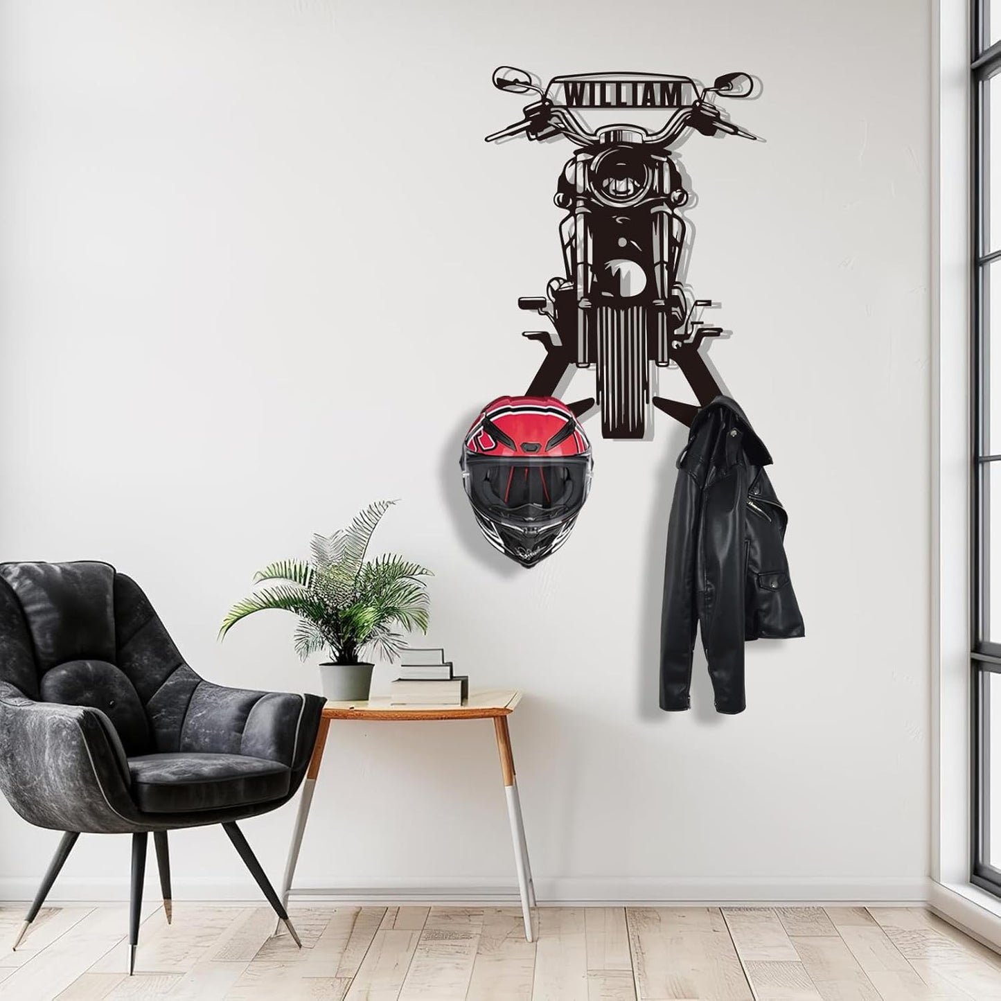Custom Name Iron Helmet Hanger , Durable Wall-Mounted Rack for Bikers
